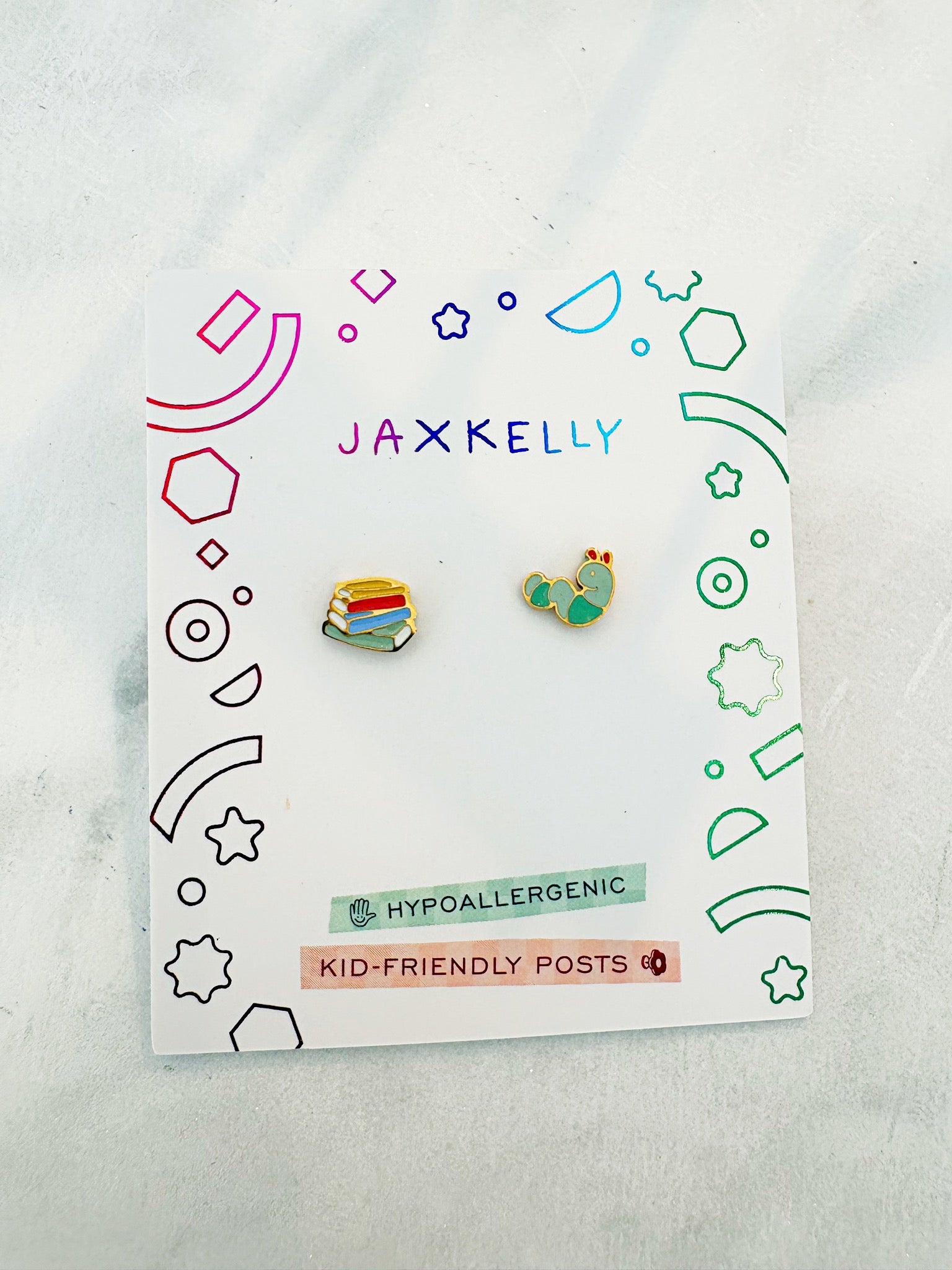 Bookworm Enamel Flatback Earrings {Gold}
