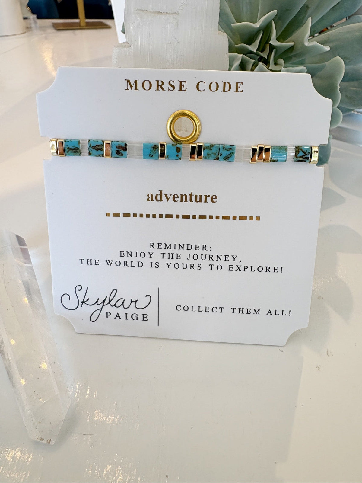 ADVENTURE {Turquoise/White/Gold} Morse Code Tila Bracelet