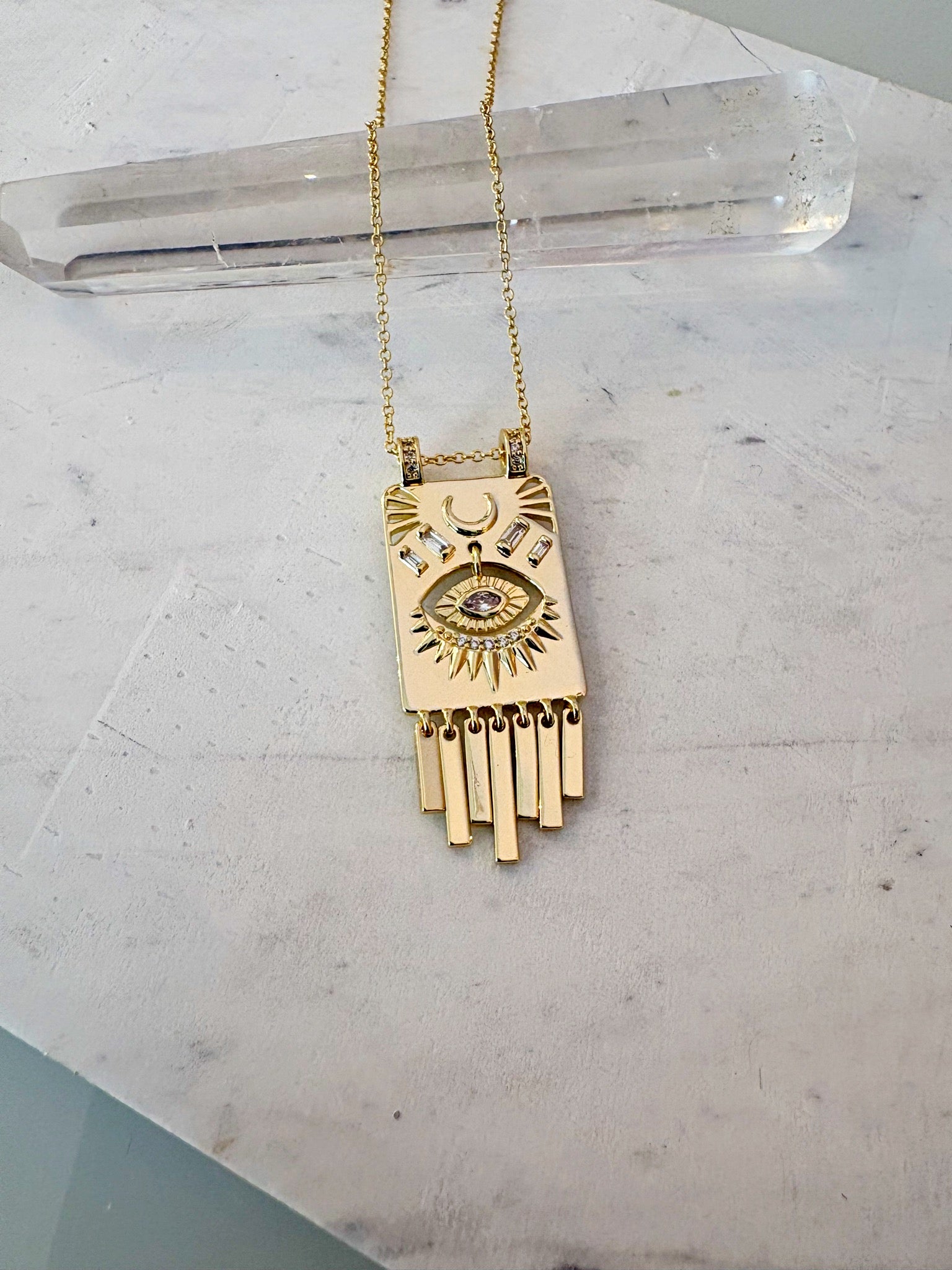 Evil Eye Fringe Necklace {Gold}
