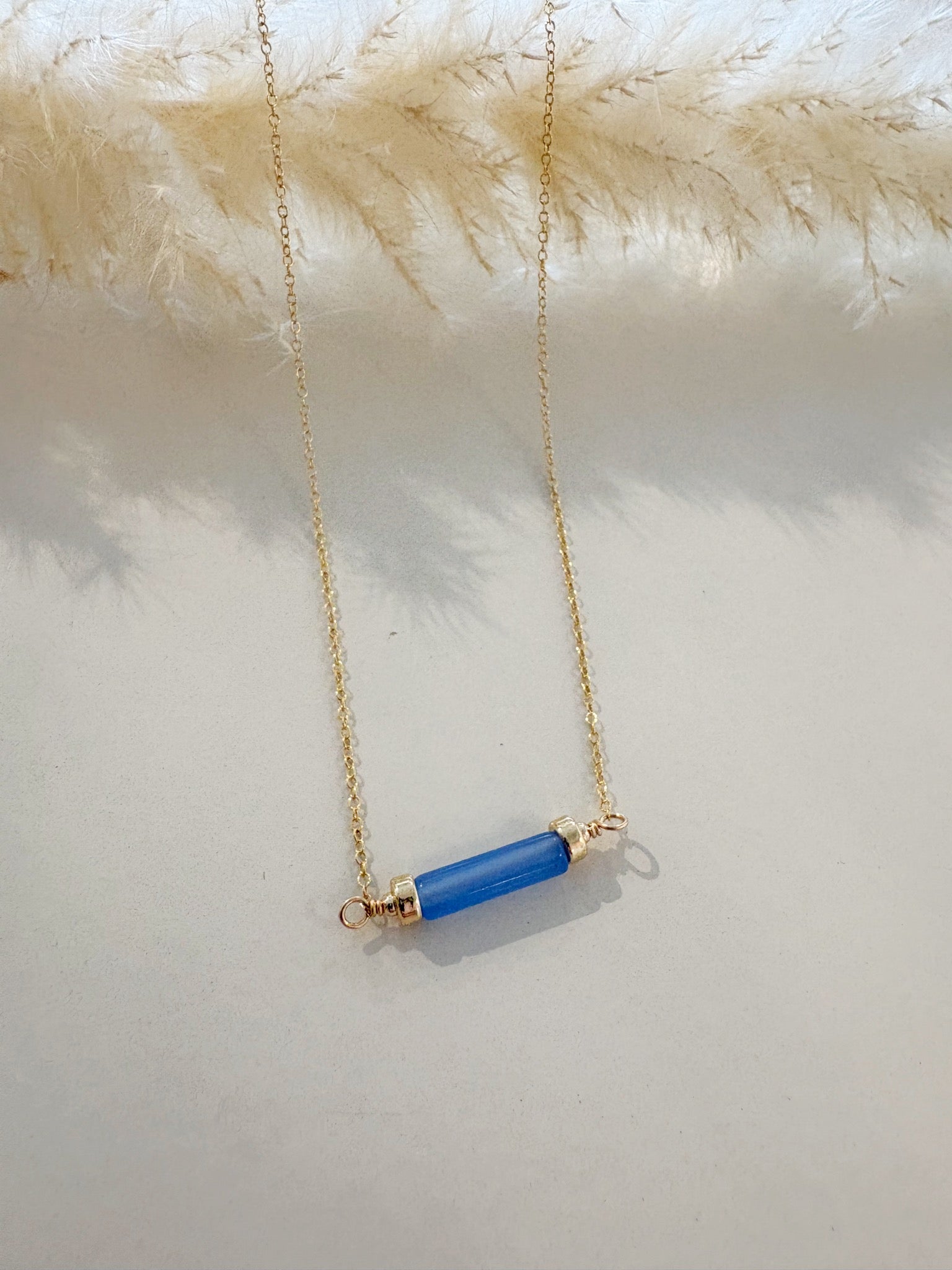 Column Necklace {Gold/Blue Glass Quartz}