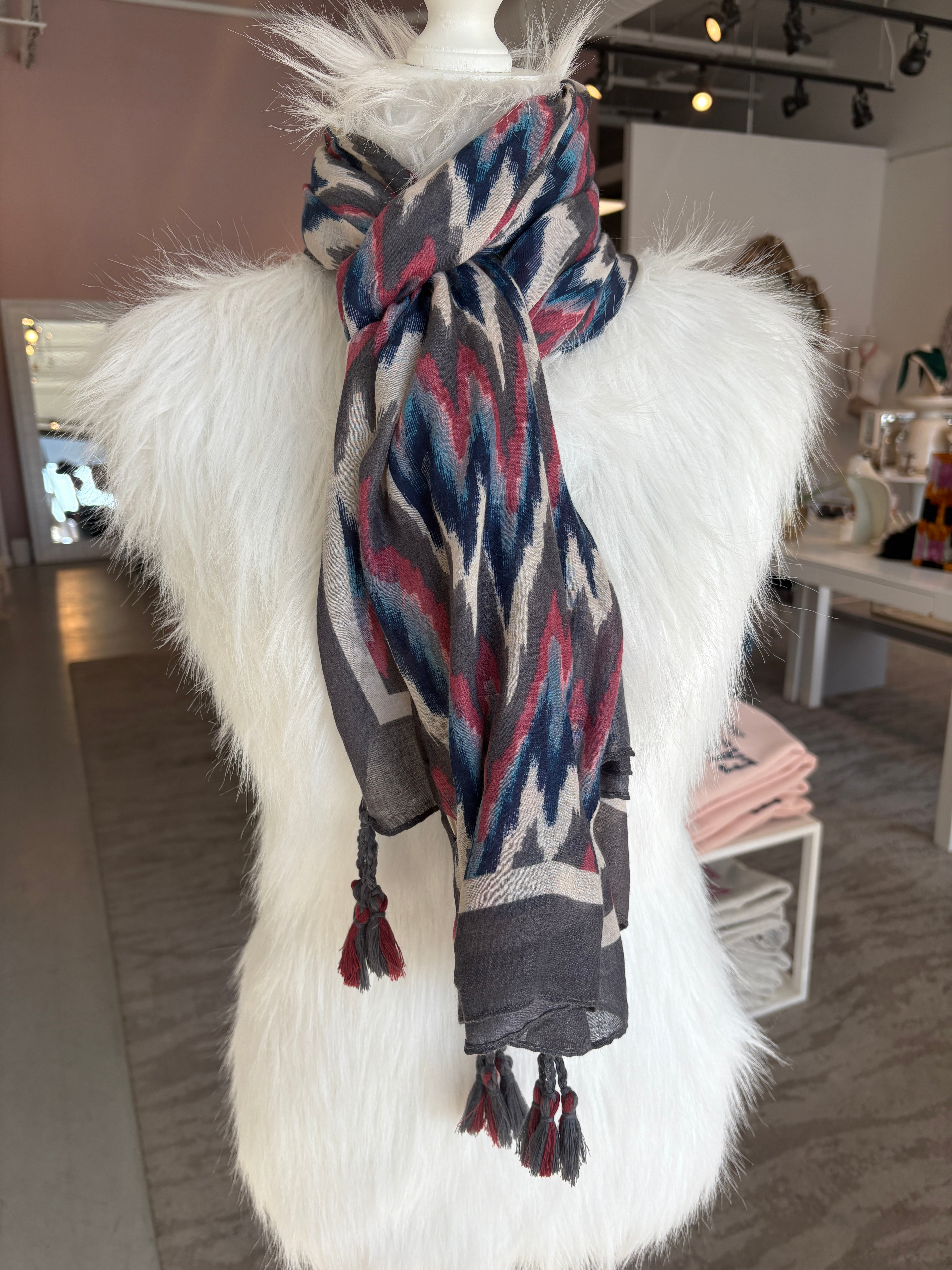 Ikat Scarf {Grey/Blue/Berry}