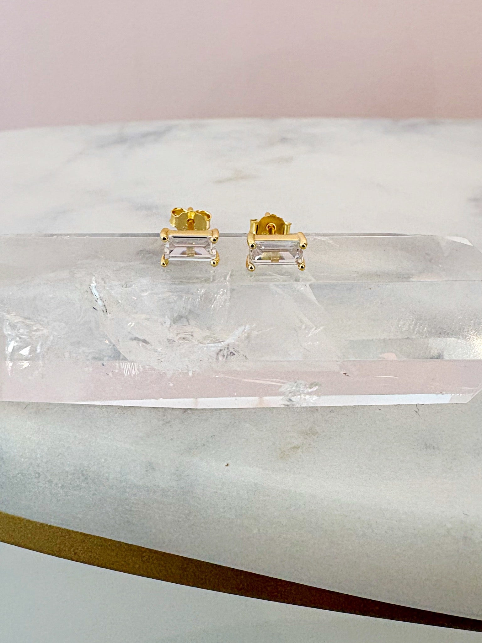 Prong-Set Baguette Stud Earrings {Gold}