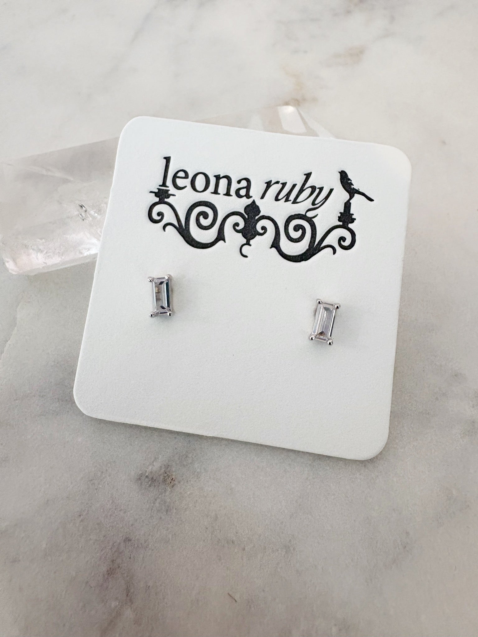 Prong-Set Baguette Stud Earrings {Silver}