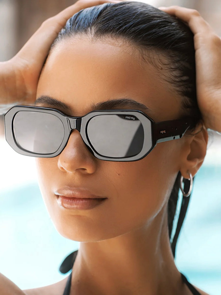 Onyx Acetate Rectangular Sunglasses {Black}