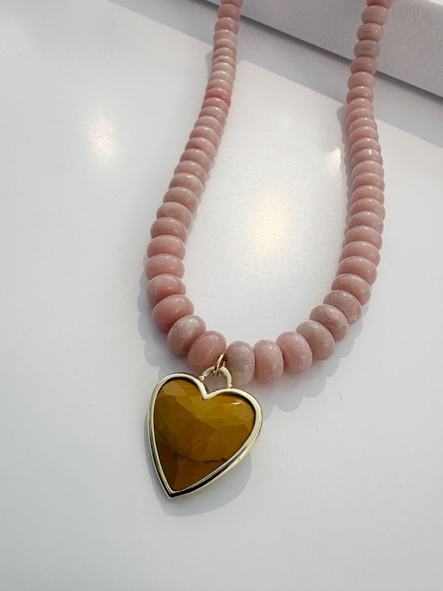 Caia Beaded Heart Necklace {Gold/Pink Opal/Mookaite}
