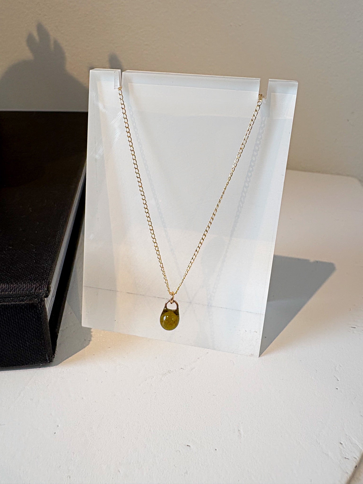 Droplet Small Necklace {Gold/Olive}