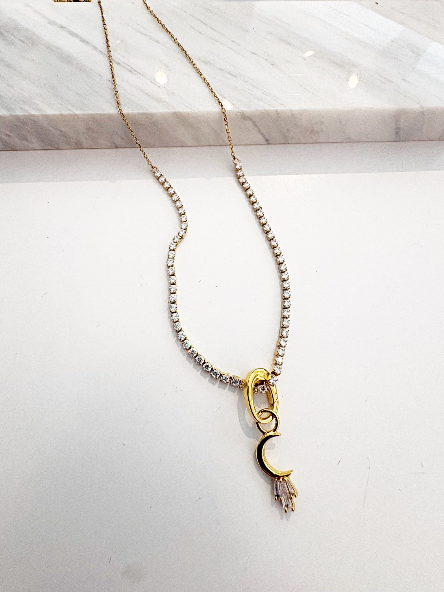 Crescent Moon Vela Tennis Necklace {Gold}