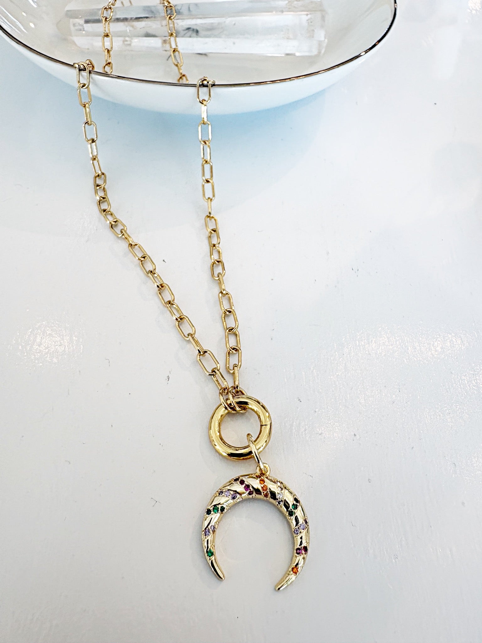 Sparkle Crescent Darcy Charm Clip Necklace {Gold}