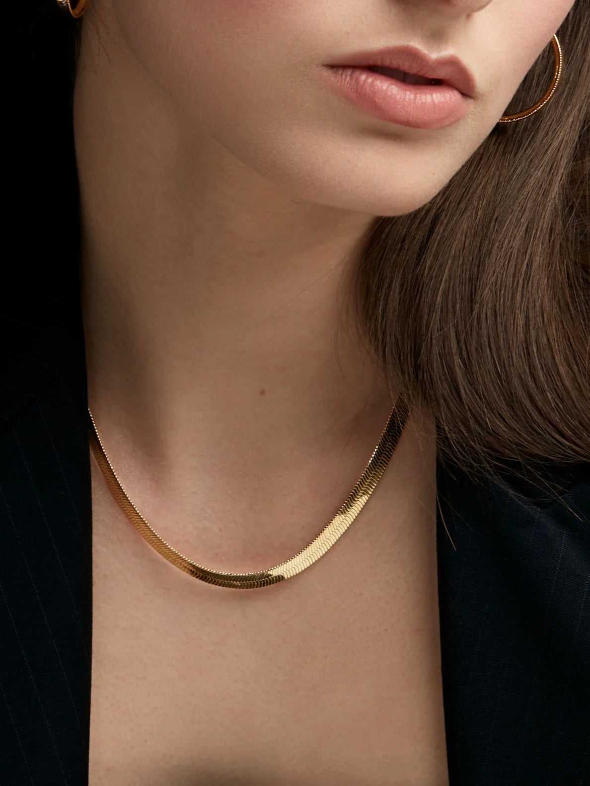 Thick Herringbone Chain Collar Necklace {Gold}