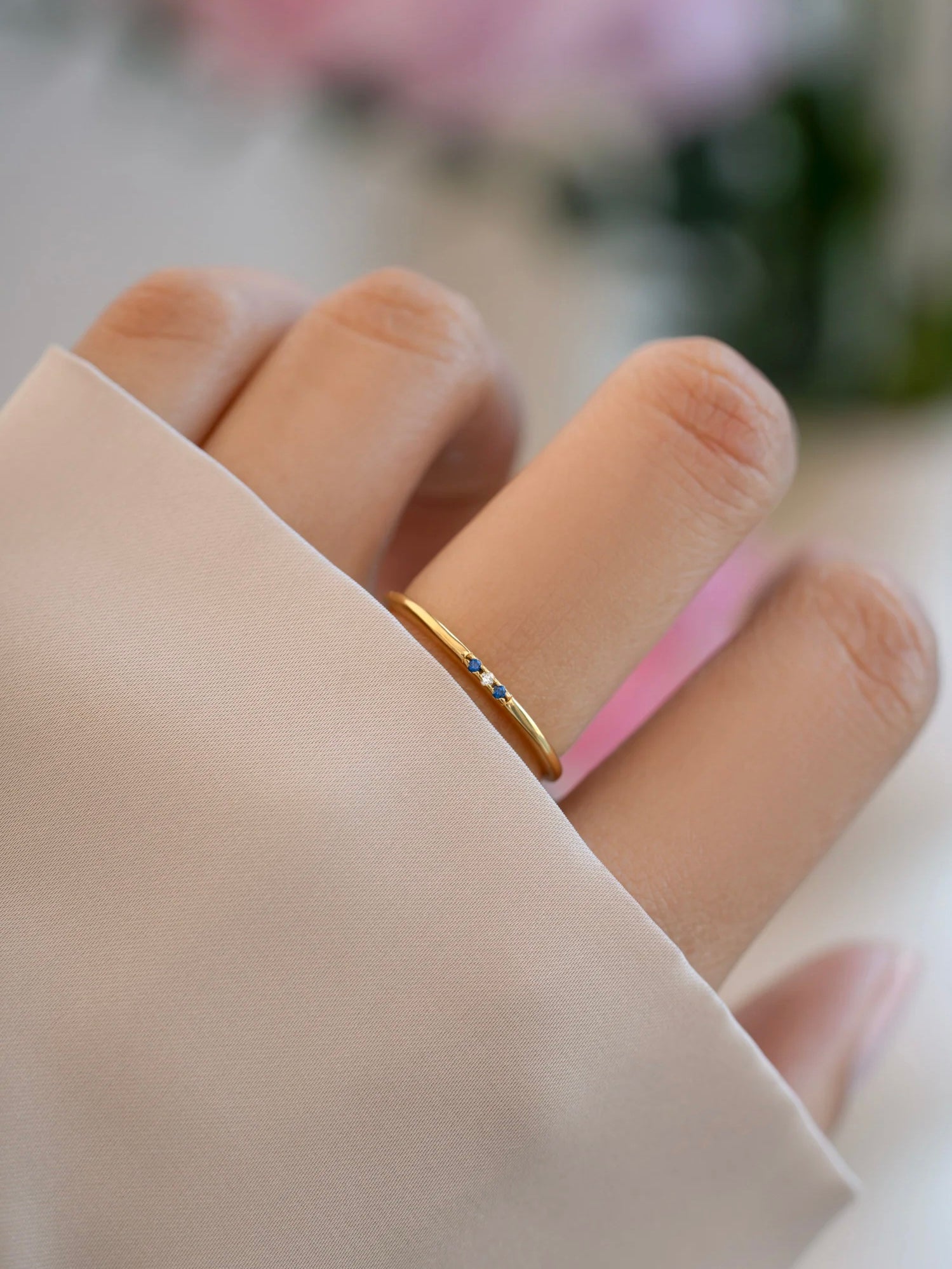 Rhinestone Trio Ring {Gold/Blue}