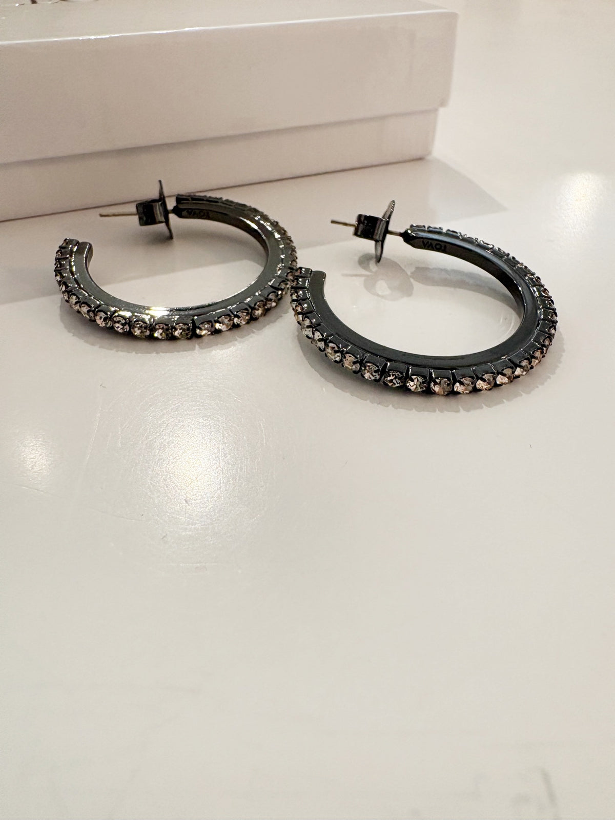 Slim Crystal Hoops {Gunmetal/Smoke}