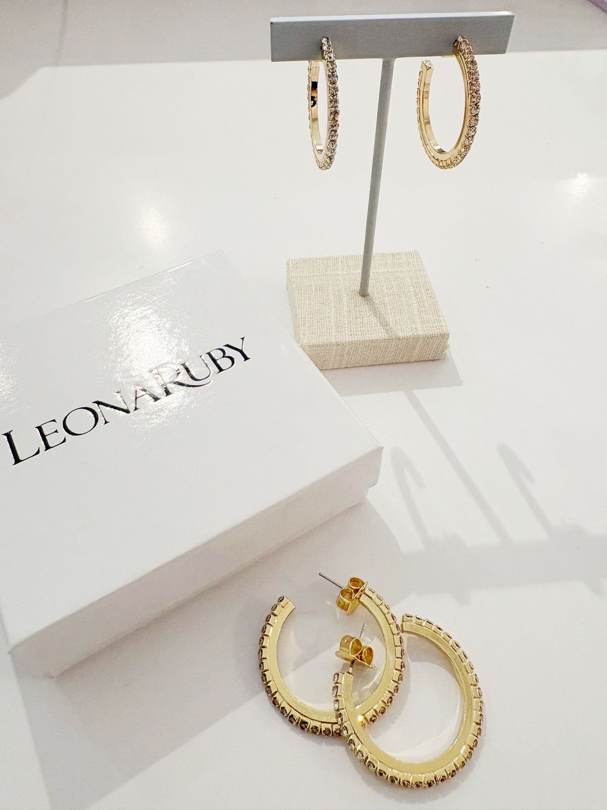Slim Crystal Hoop Earrings {Gold/Clear}