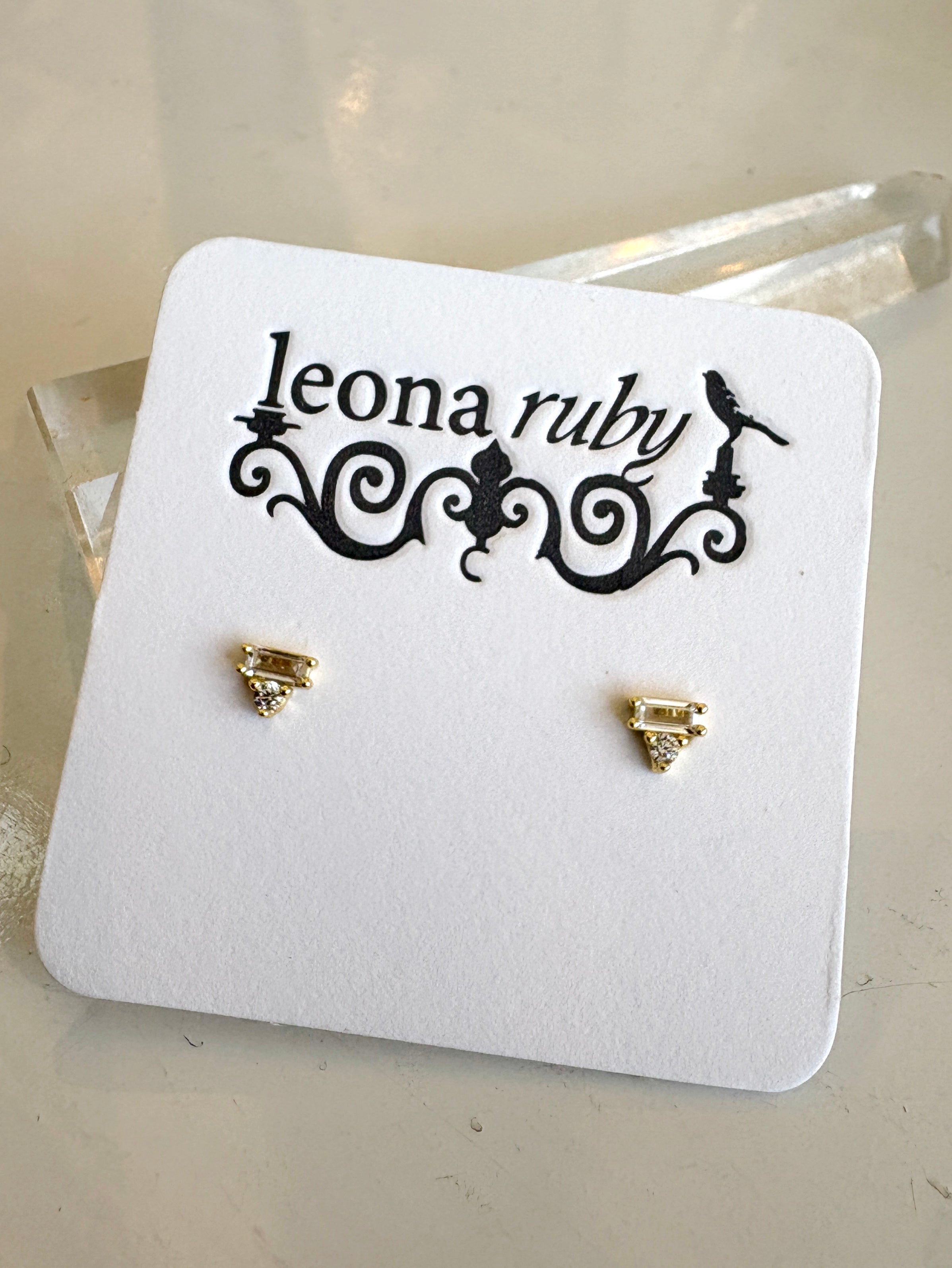Prong-Set Baguette Tri Stud Earrings {Gold}