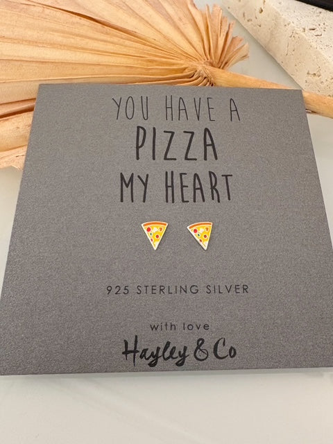 Pizza Slice Post Earrings {Silver}
