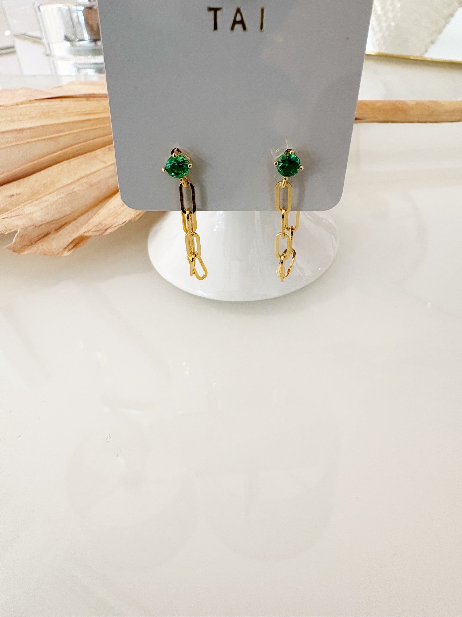 Front to Back Chain Link Stud {Gold/Green}