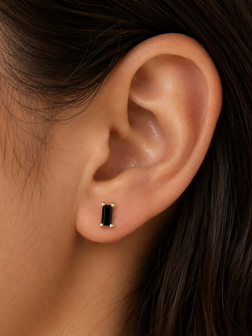 Baguette Post Earrings {Gold/Black}
