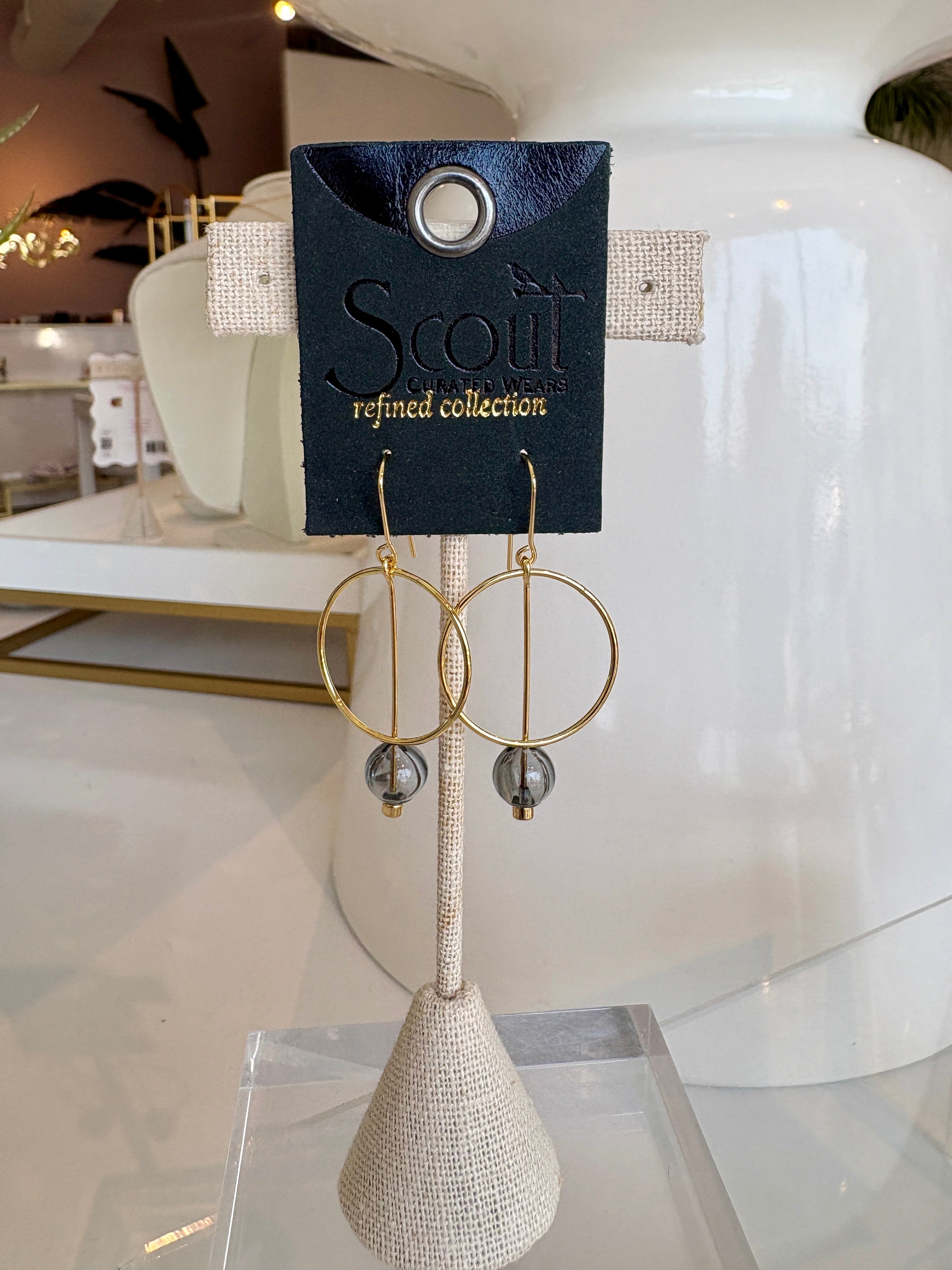 Refined Glass Drop Earrings {Gold/Smoke}