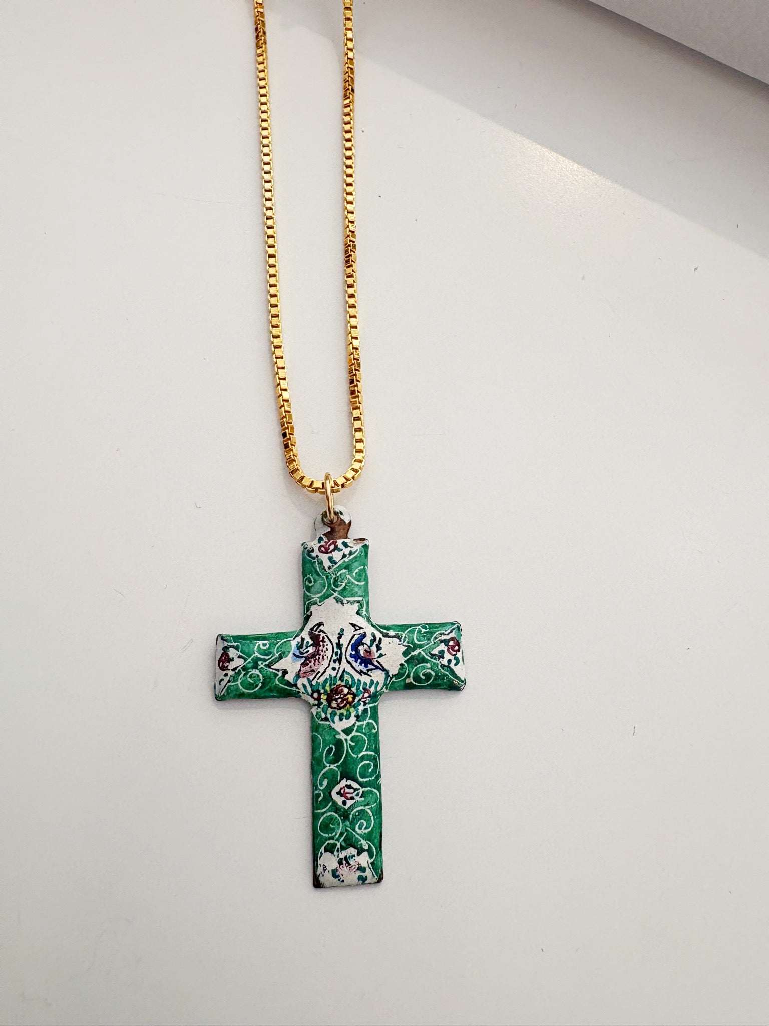 Enamel Cross Pendant Necklace {Estate}