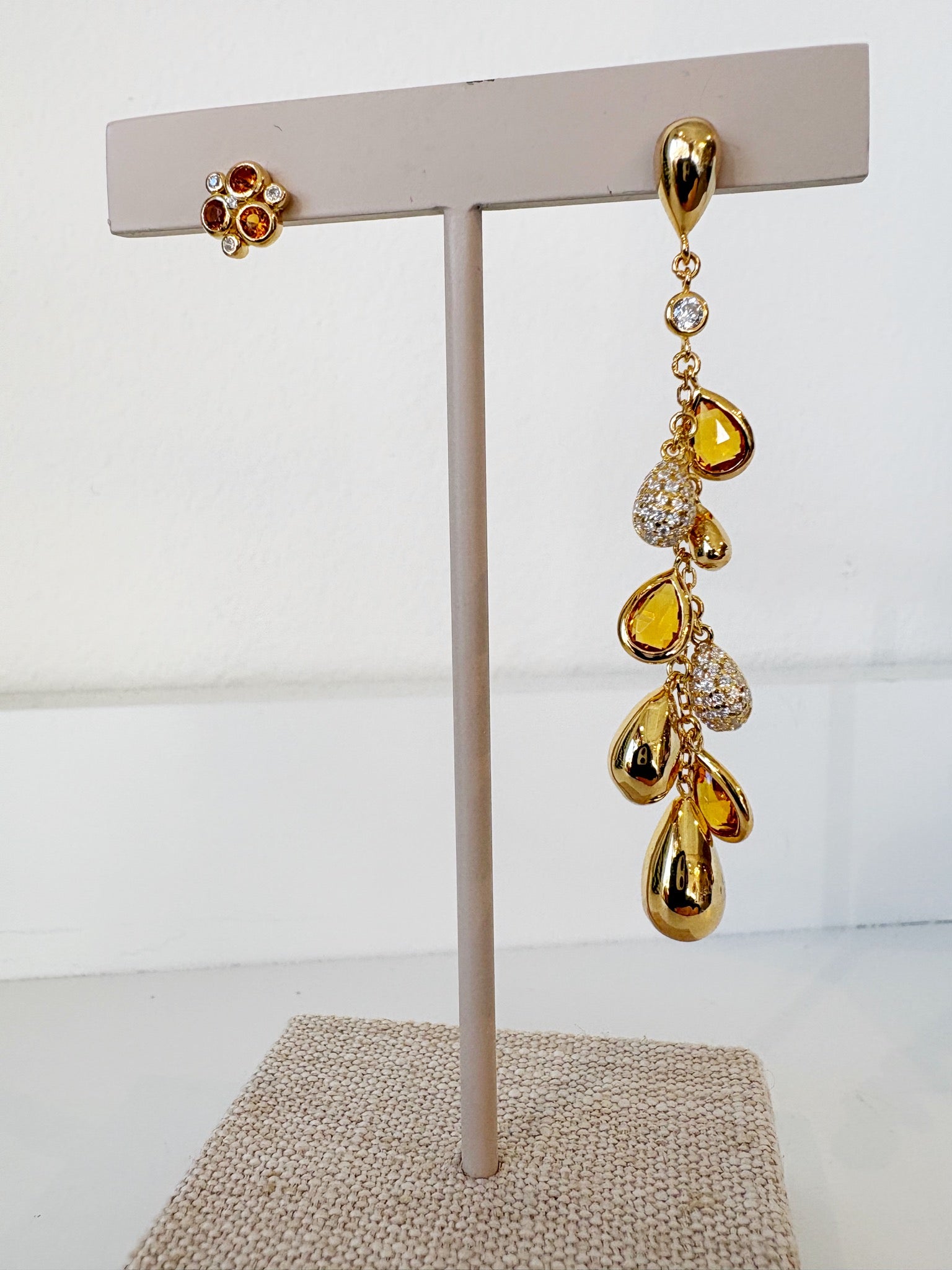 Nano Gem Teardrop Cluster Earrings {Gold}