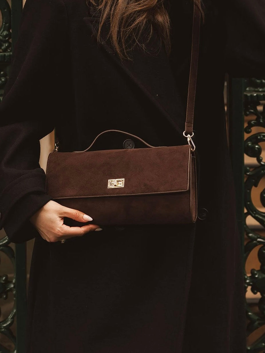 Delaney Clutch Crossbody {Suede Chocolate}
