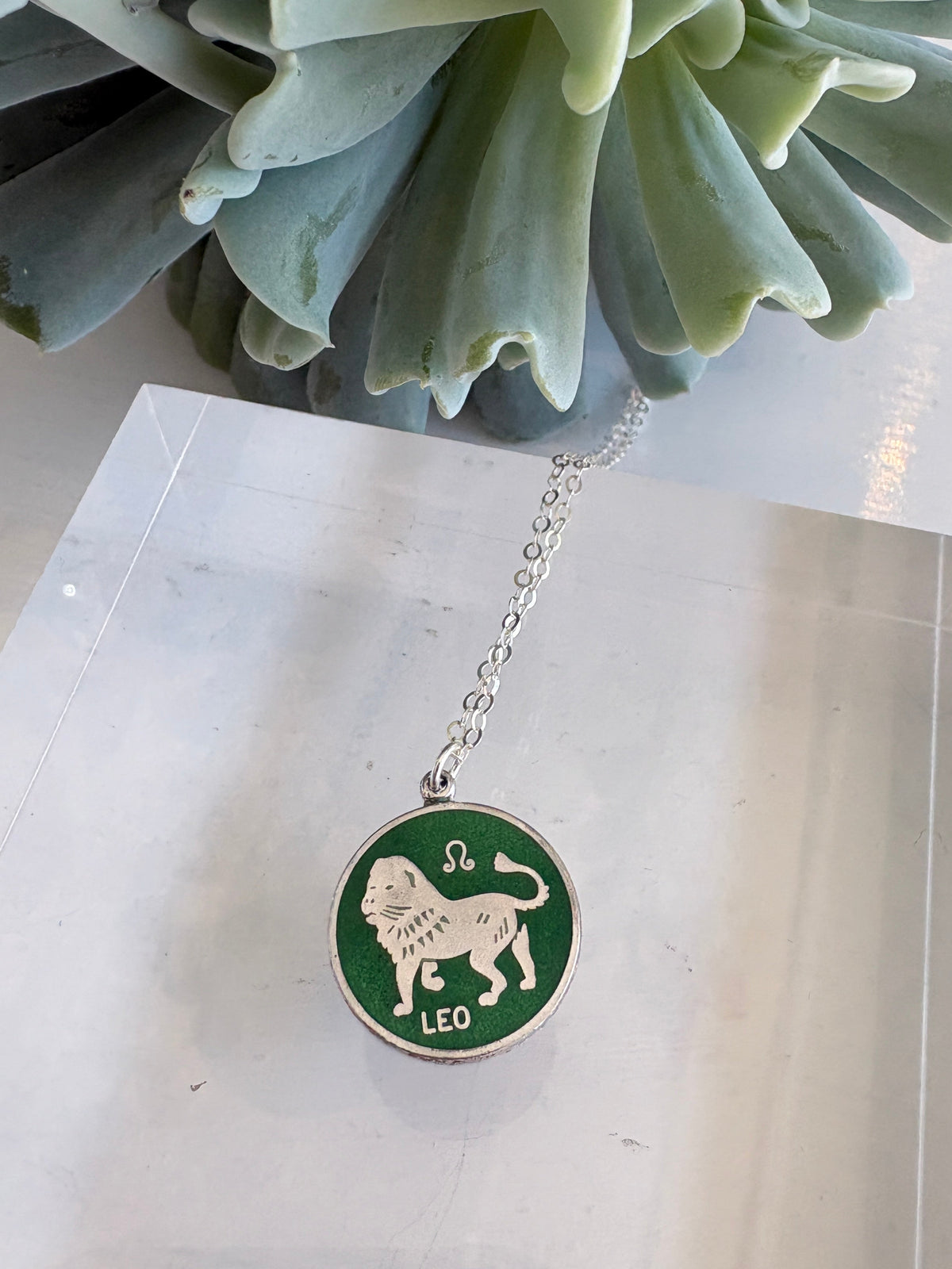 Leo Enamel Coin Necklace {Estate/Silver}