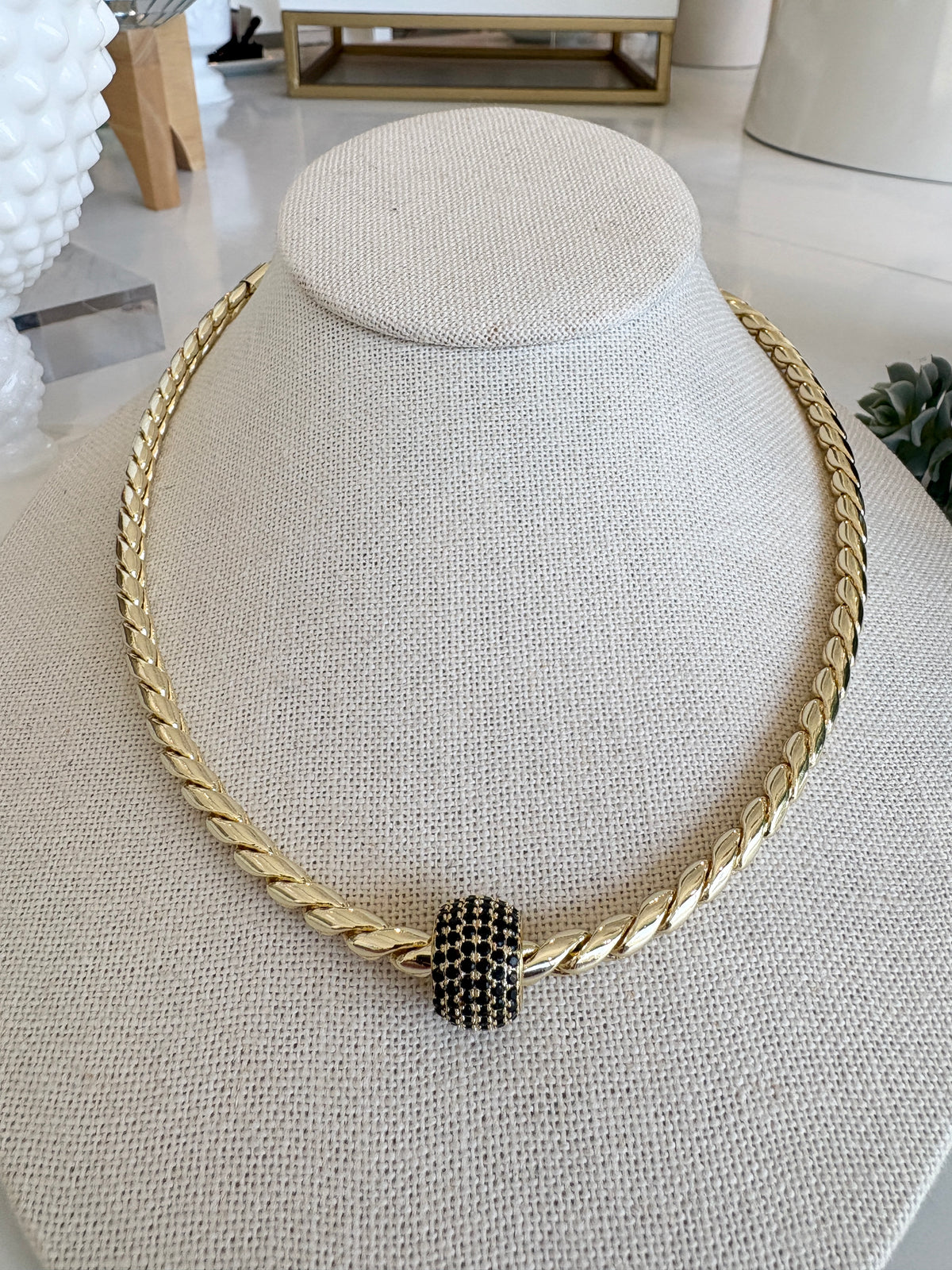 Pavé Spacer on Liquid Chain Necklace {Gold/Black}