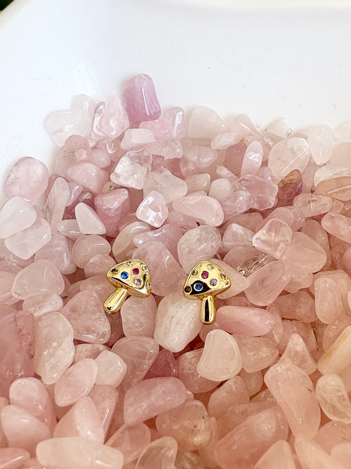 Mini Rainbow Mushroom Stud Earrings {Gold}