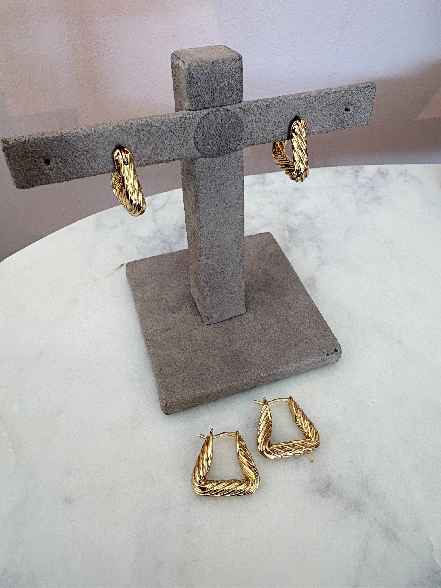 Chunky Textured Triangle Hoops {Gold}