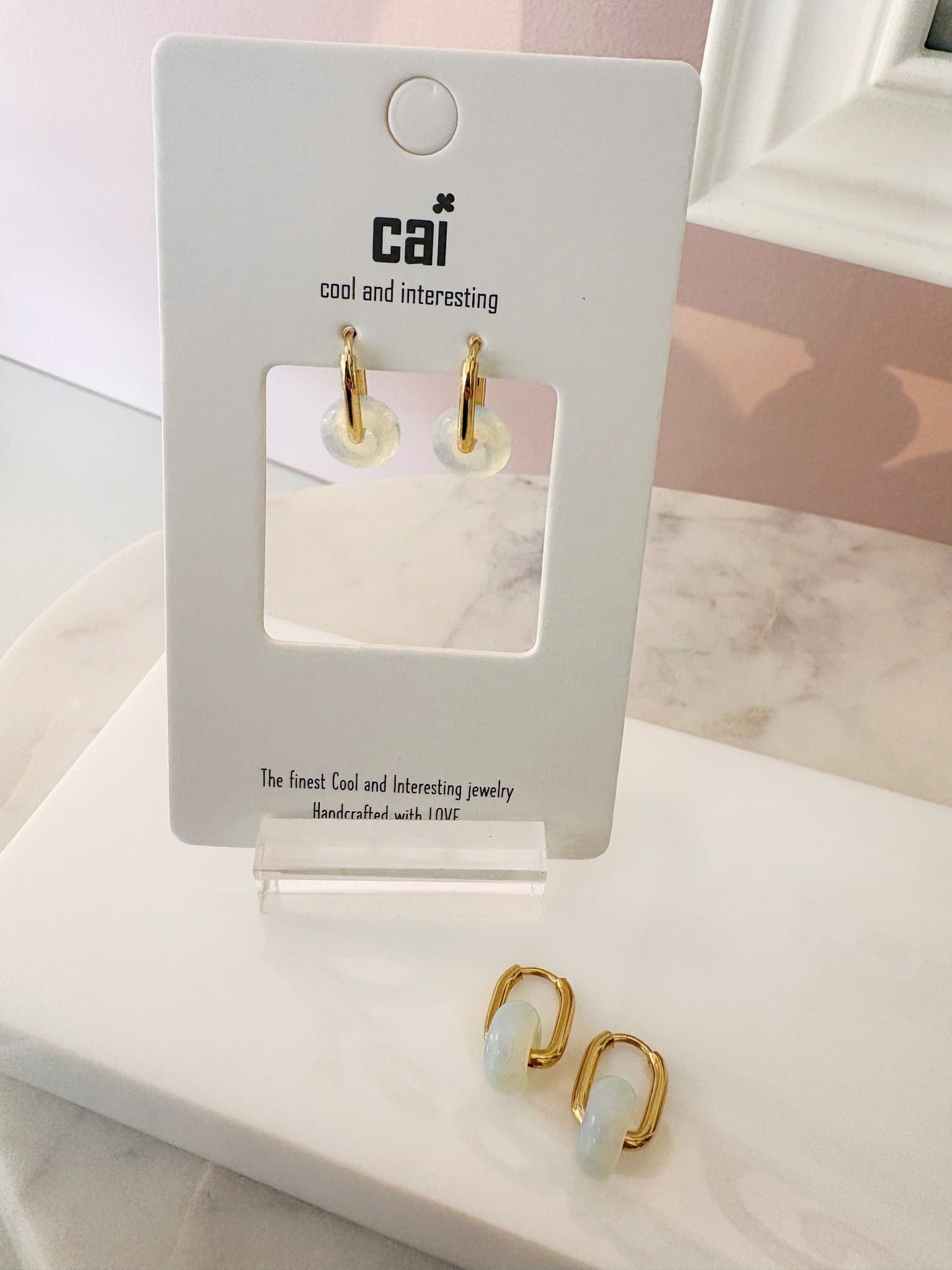 Oval Synthetic Opal Hoop Earrings {Gold}