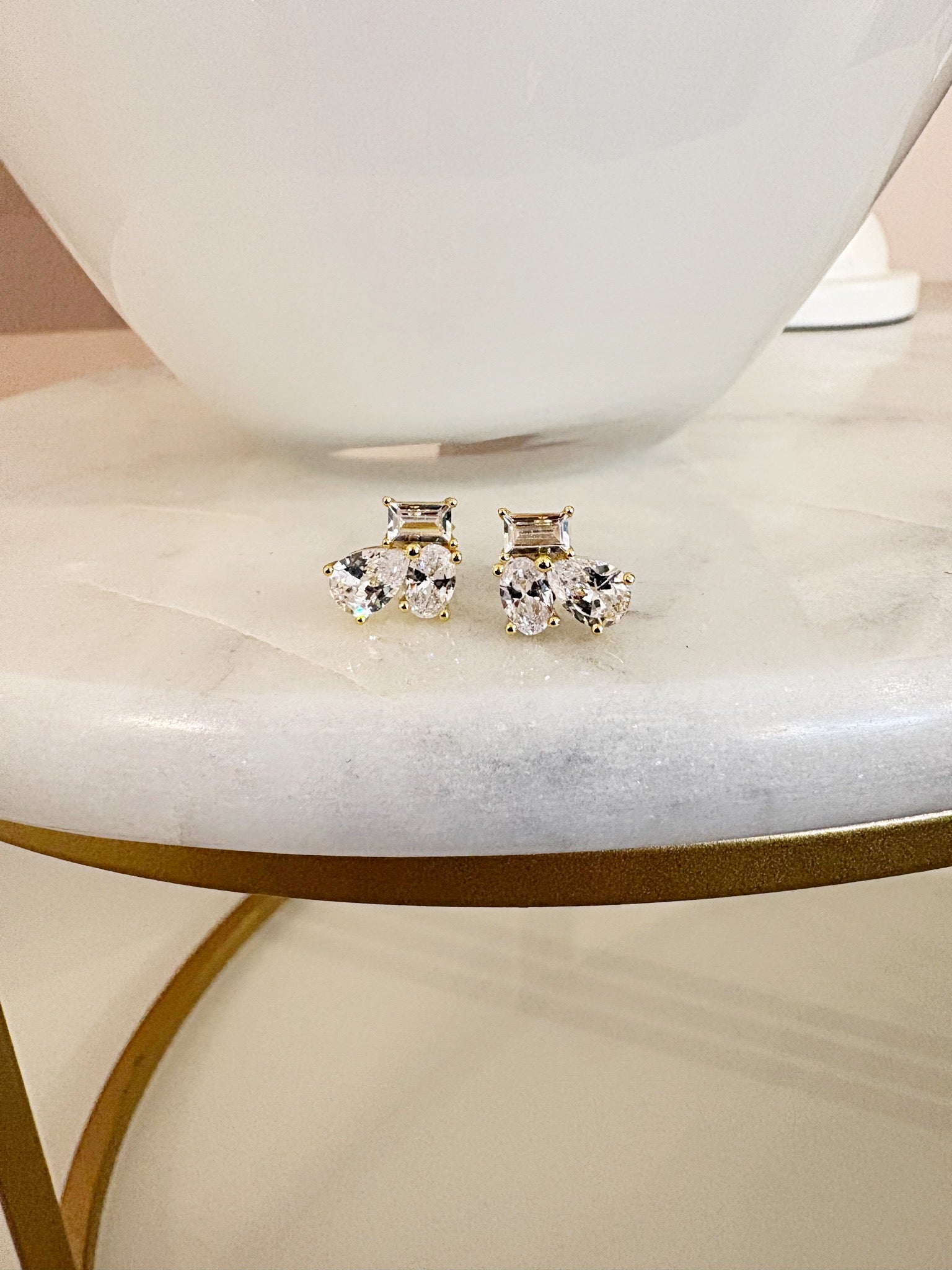 Crystal Cluster Post Earrings {Gold}