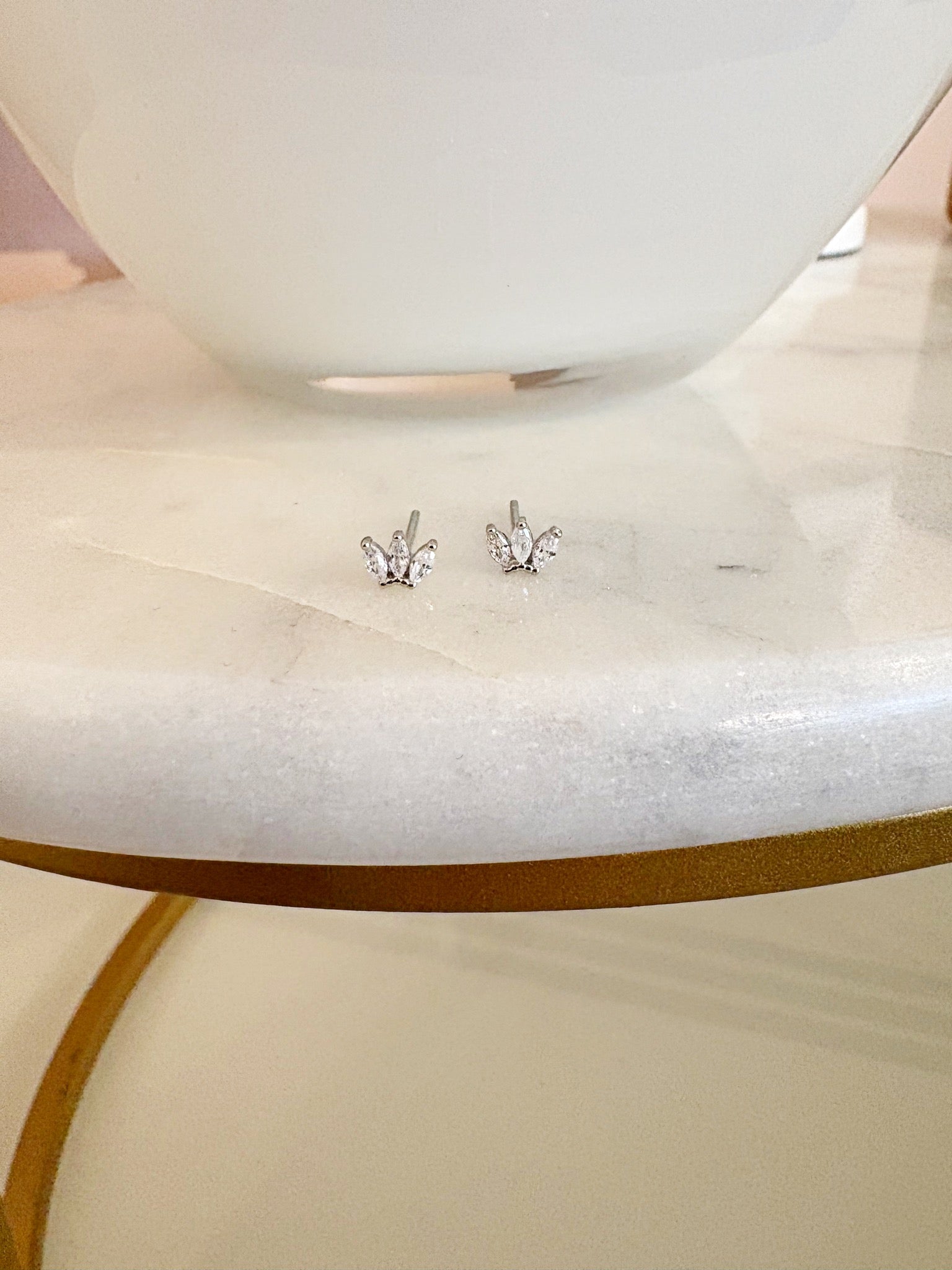 Dainty Sparkle Crown Stud Earrings {Silver}