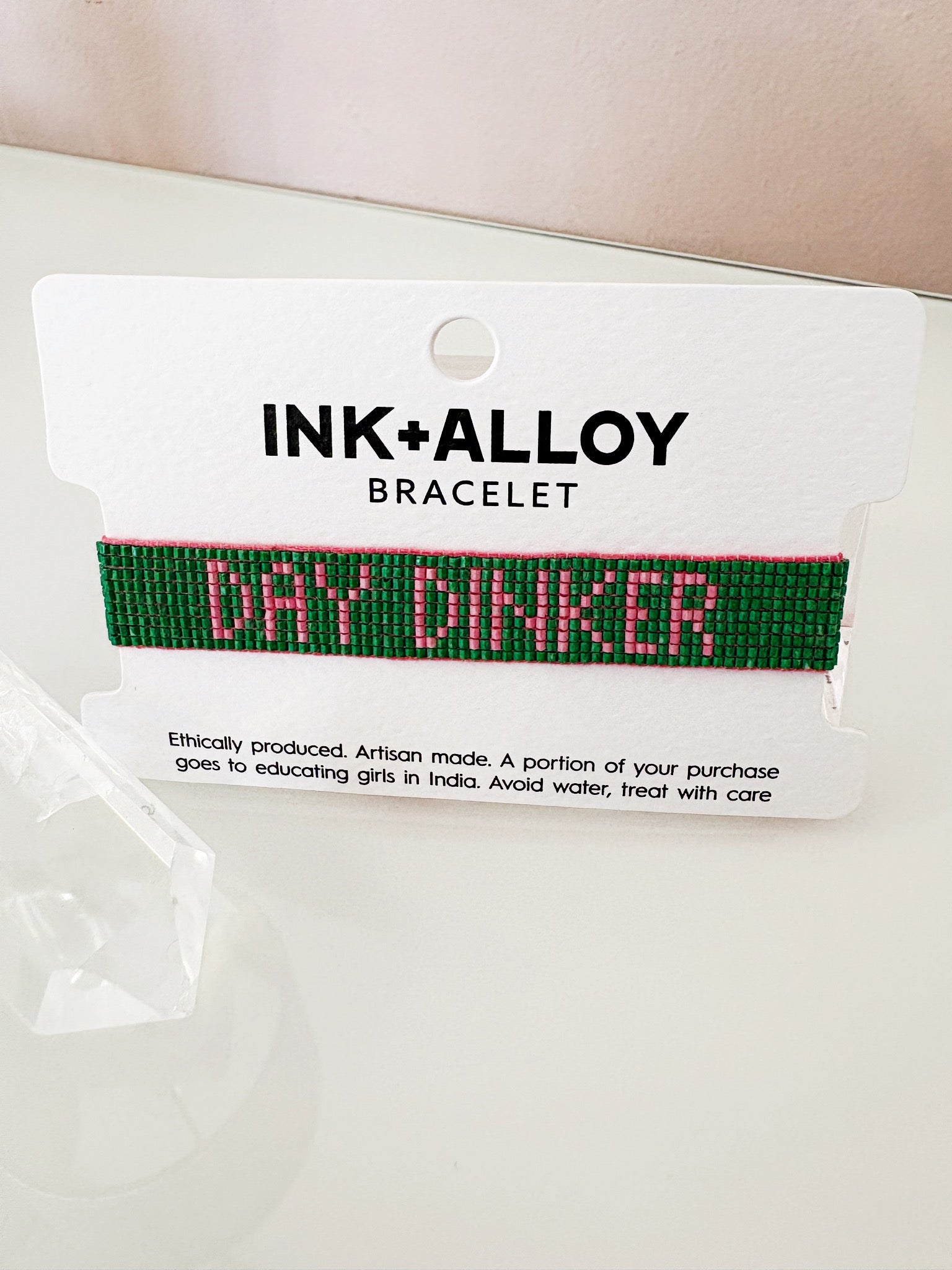 Gabby Pickleball "Day Dinker" Adjustable Beaded Bracelet {Green/Pink}