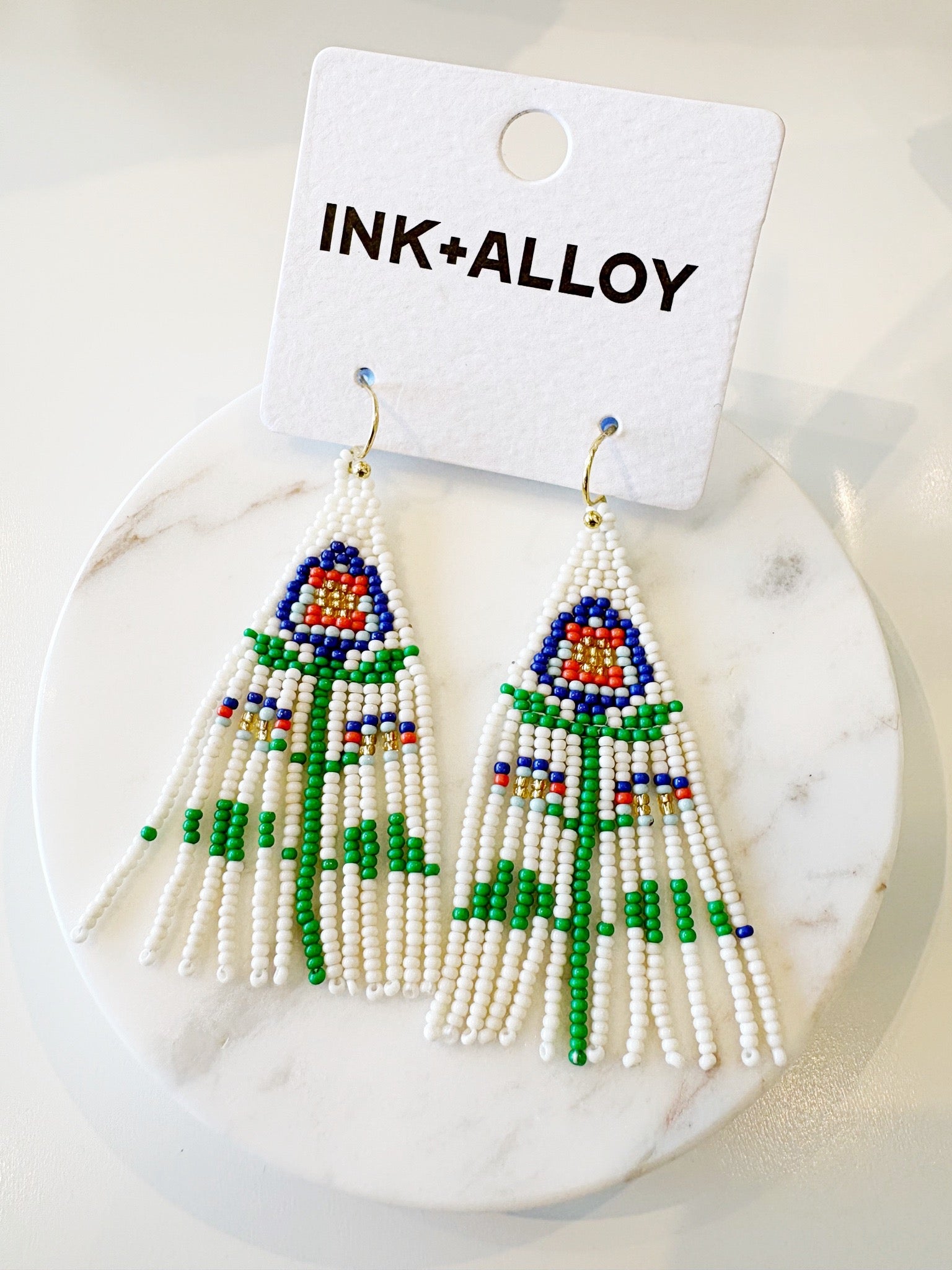 Audrey Small Seed Bead Poppy Flower Earrings {Gold/Lapis}