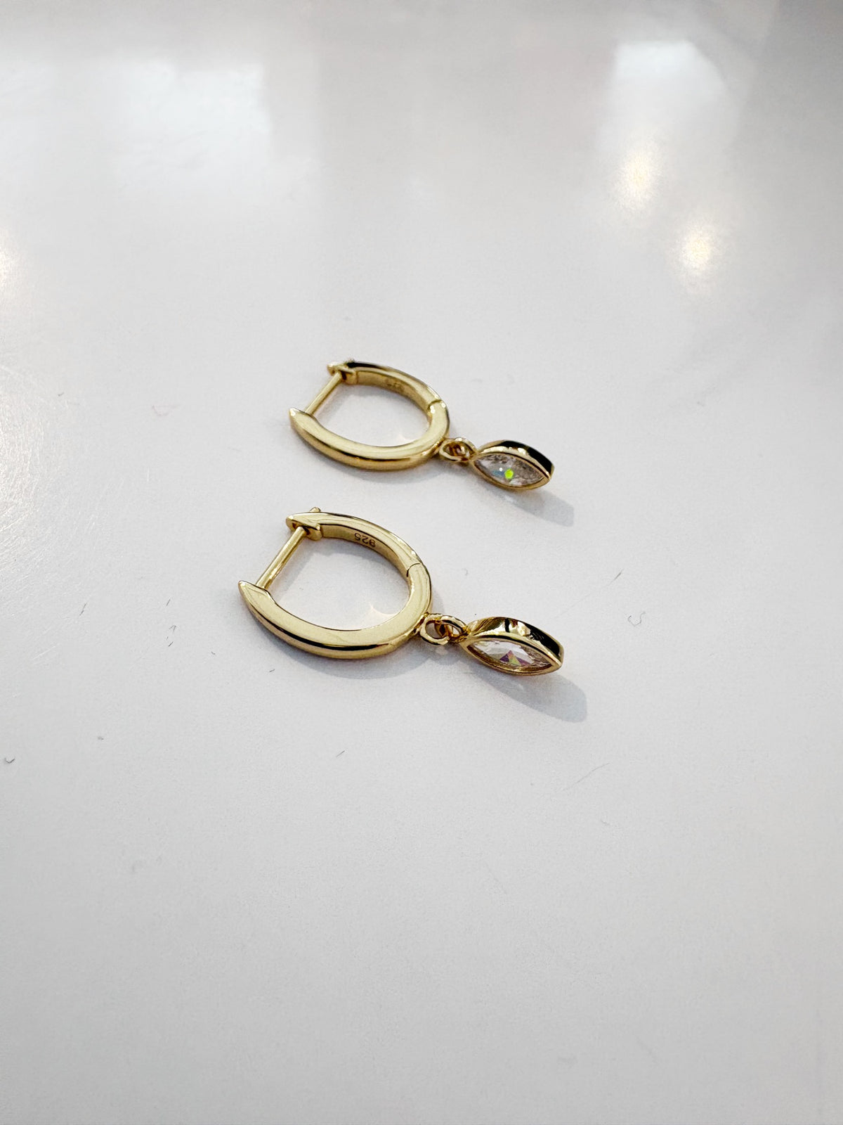 Marquise Drop Huggie Earrings {Gold}