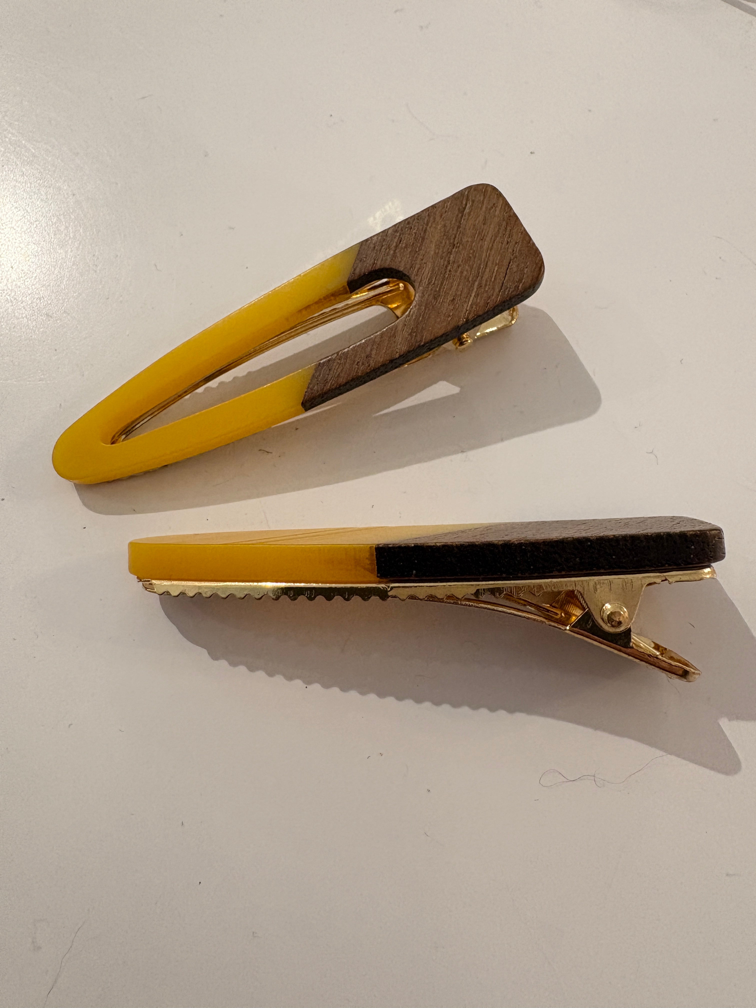 Two Tone Wood Hair Clip Set {Yellow}