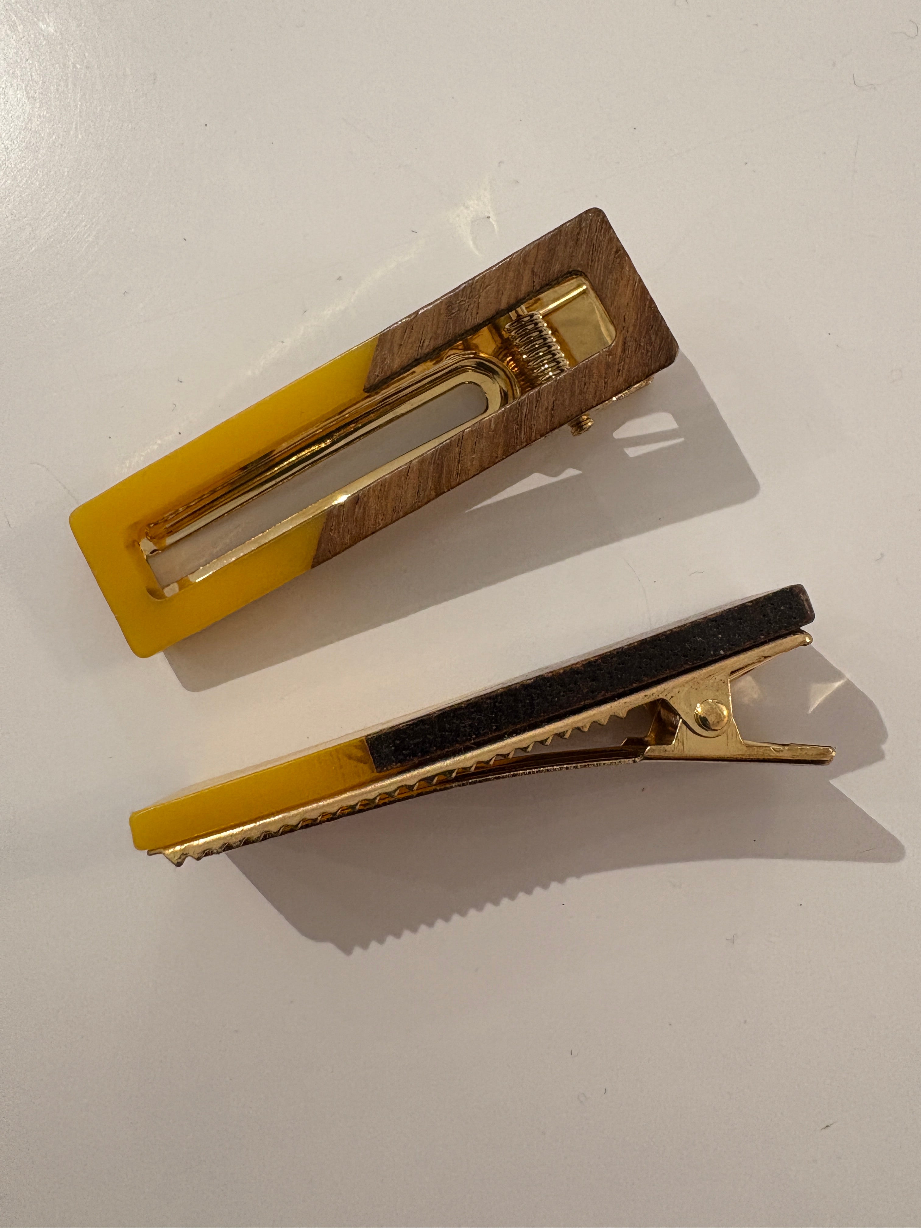 Two Tone Wood Hair Clip {Yellow/Square}