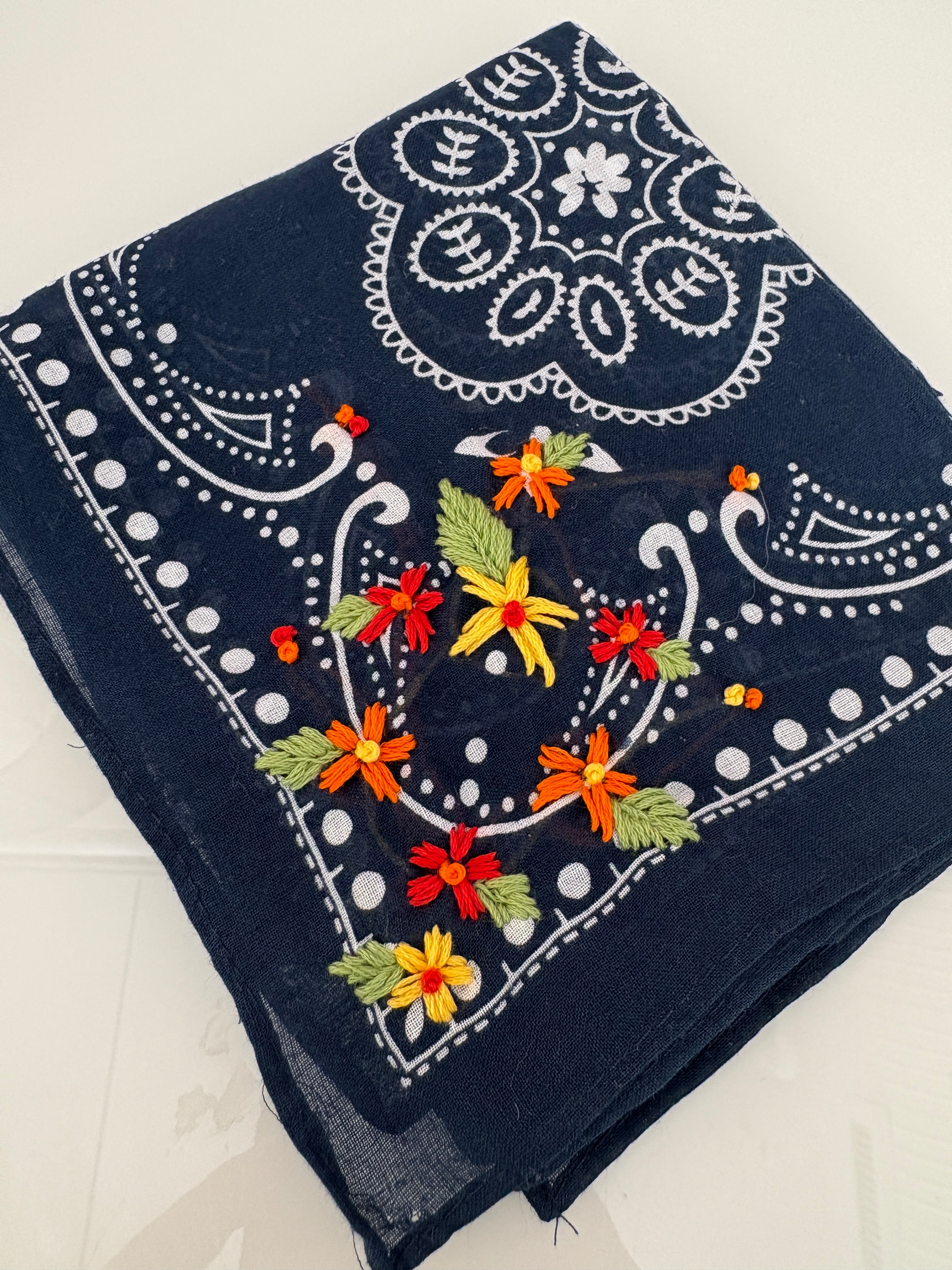 Embroidered Floral Scarf {Navy}