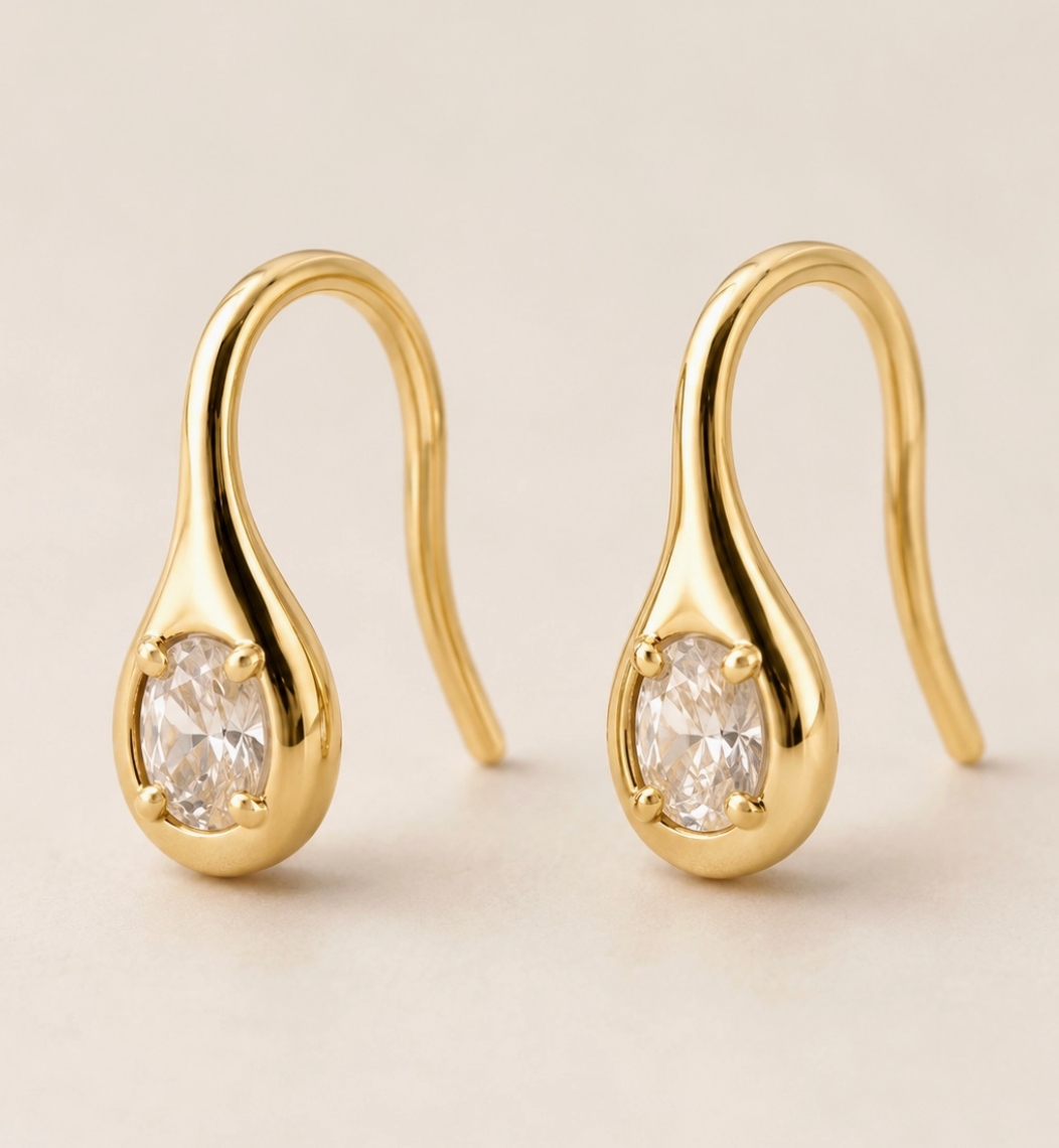 Mini Pear Drop Earrings {Gold/White}