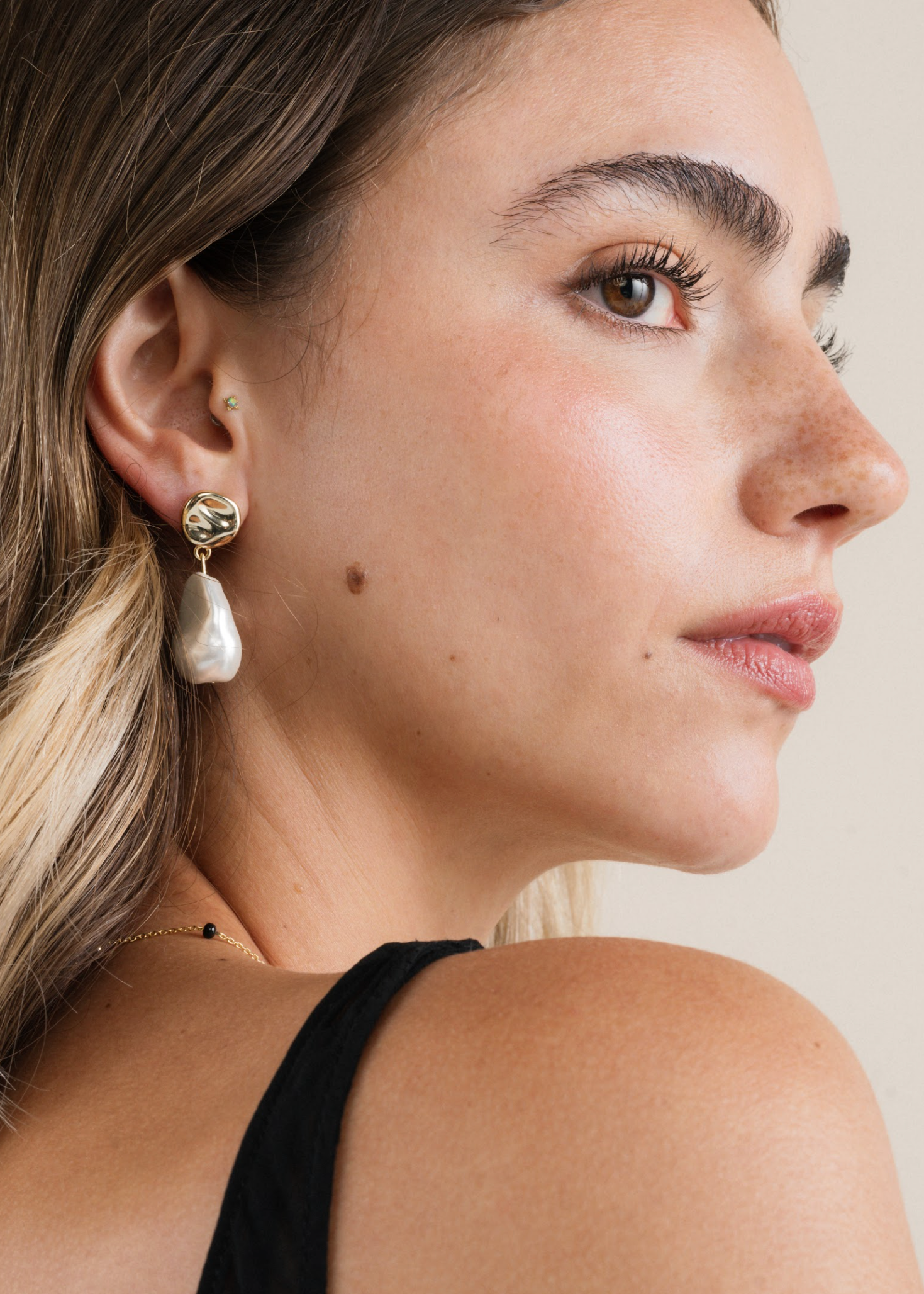 Abstract Pearl Drop Earrings {Gold}
