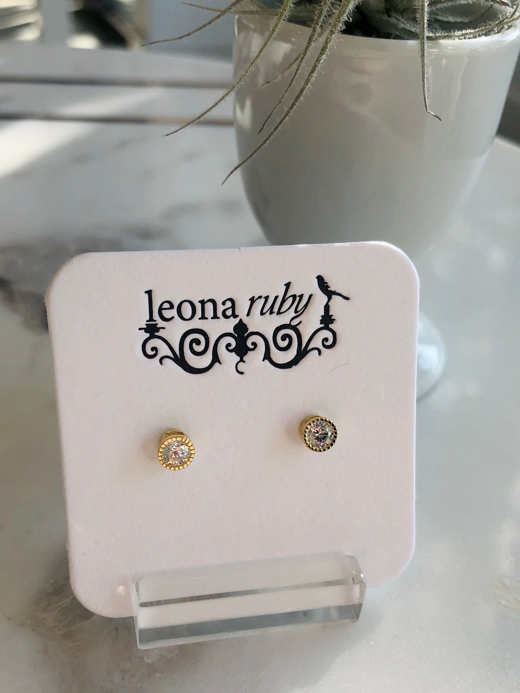 4mm Rhinestone Post Earrings {Vermeil}