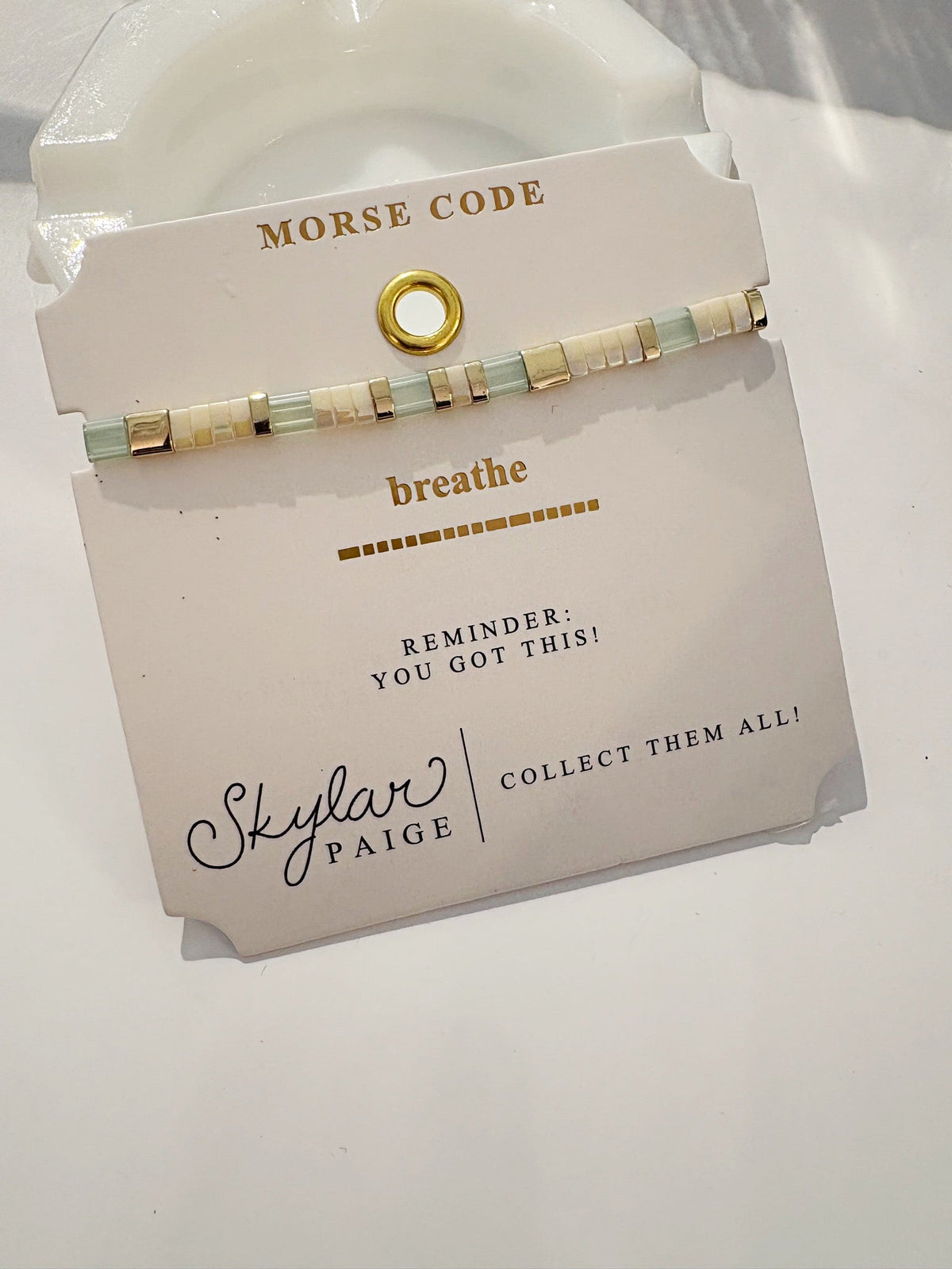 Breathe {Gold/Mint} Morse Code Tila Bracelet