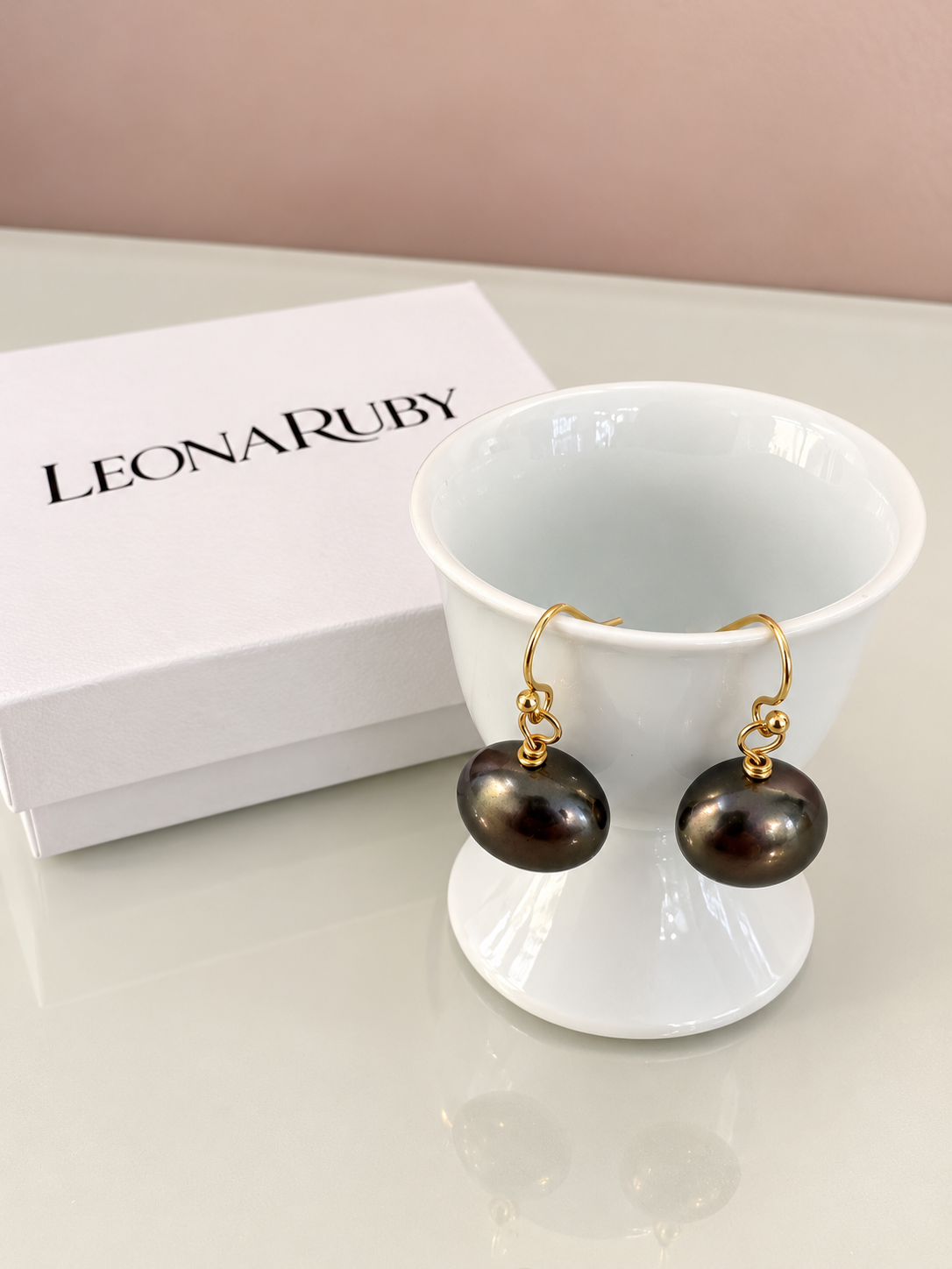 Gunmetal Pearl Drop Earrings {Gold}