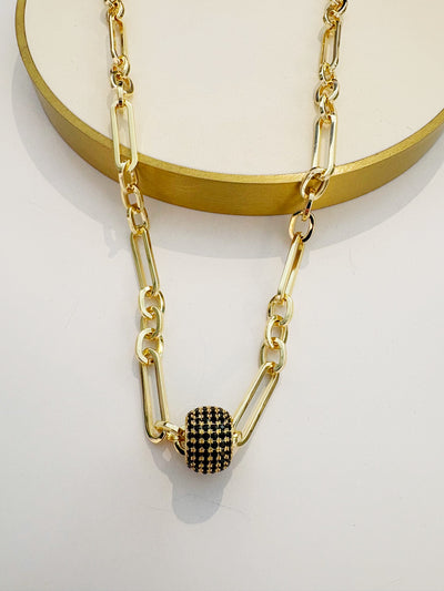 Elongated Paperclip & Pave Bead Charm {Gold/Black}