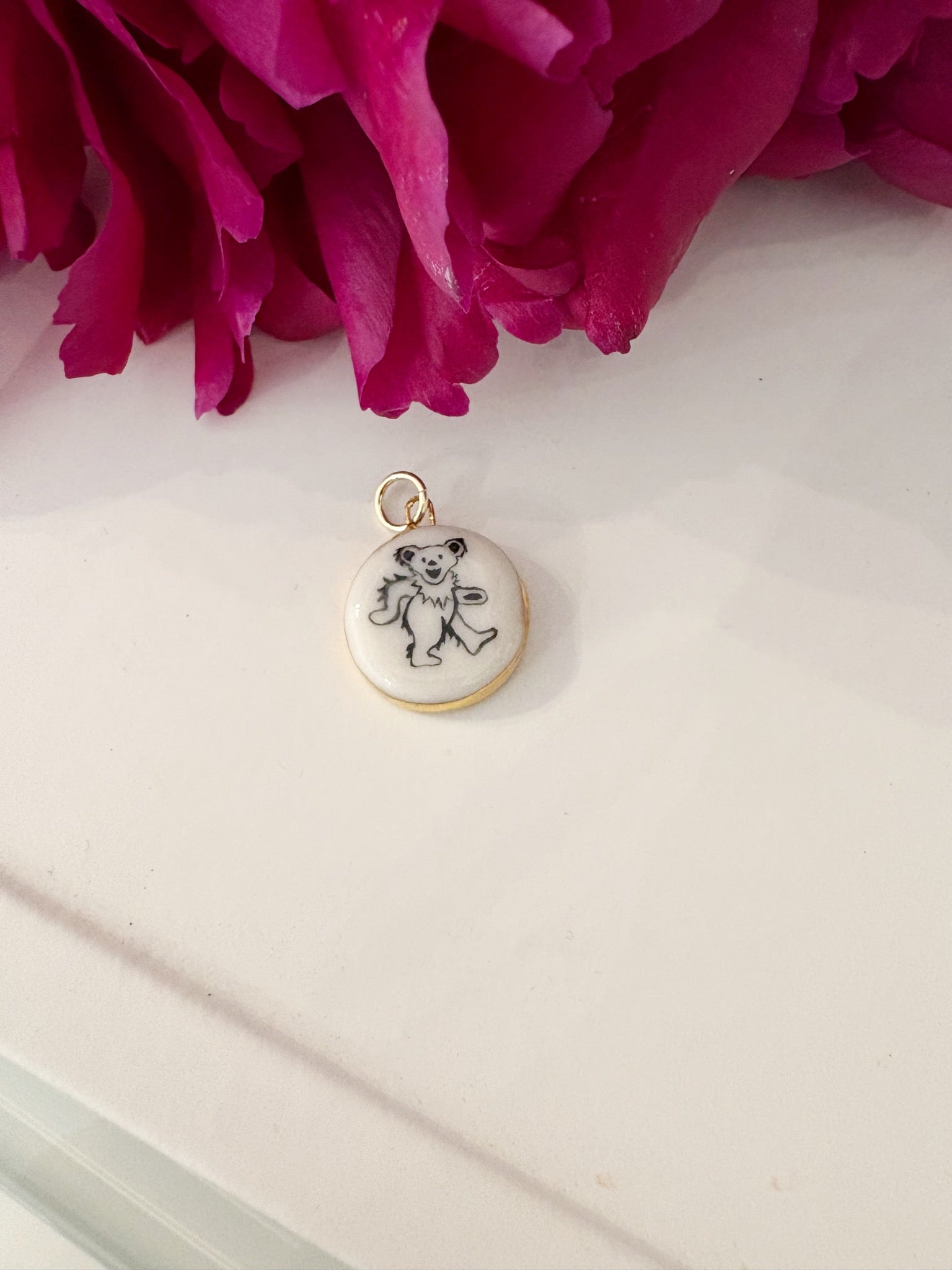 Grateful Dead Bear Porcelain Charm {Gold}