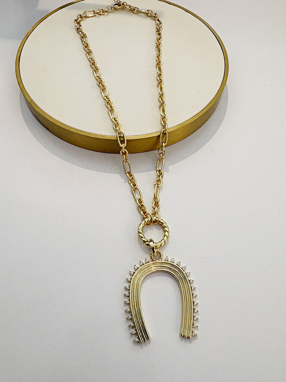 Twisted Push Clasp Horse Necklace {Gold}