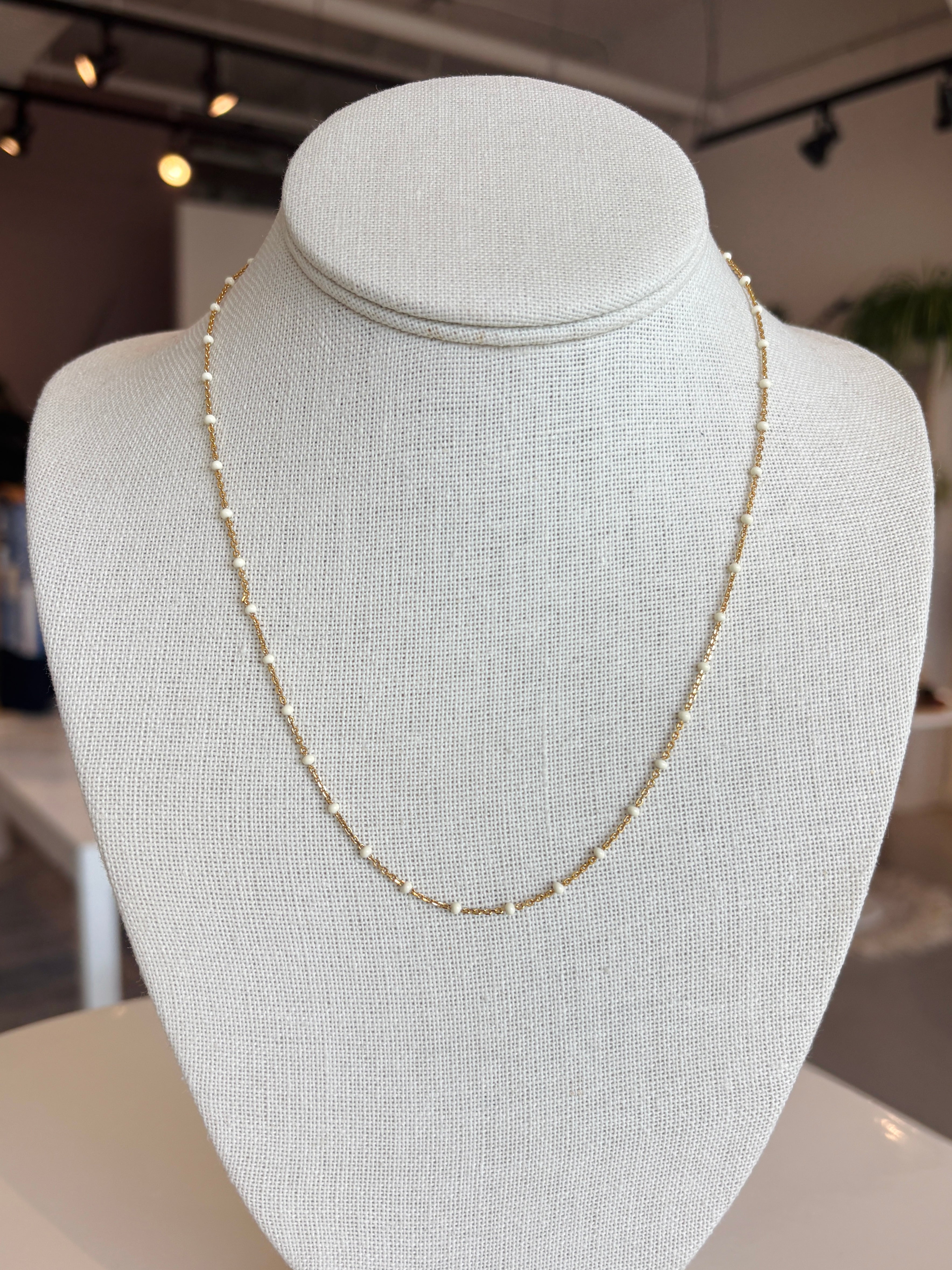 Enamel Beaded Layering Necklace {Gold/Cream}