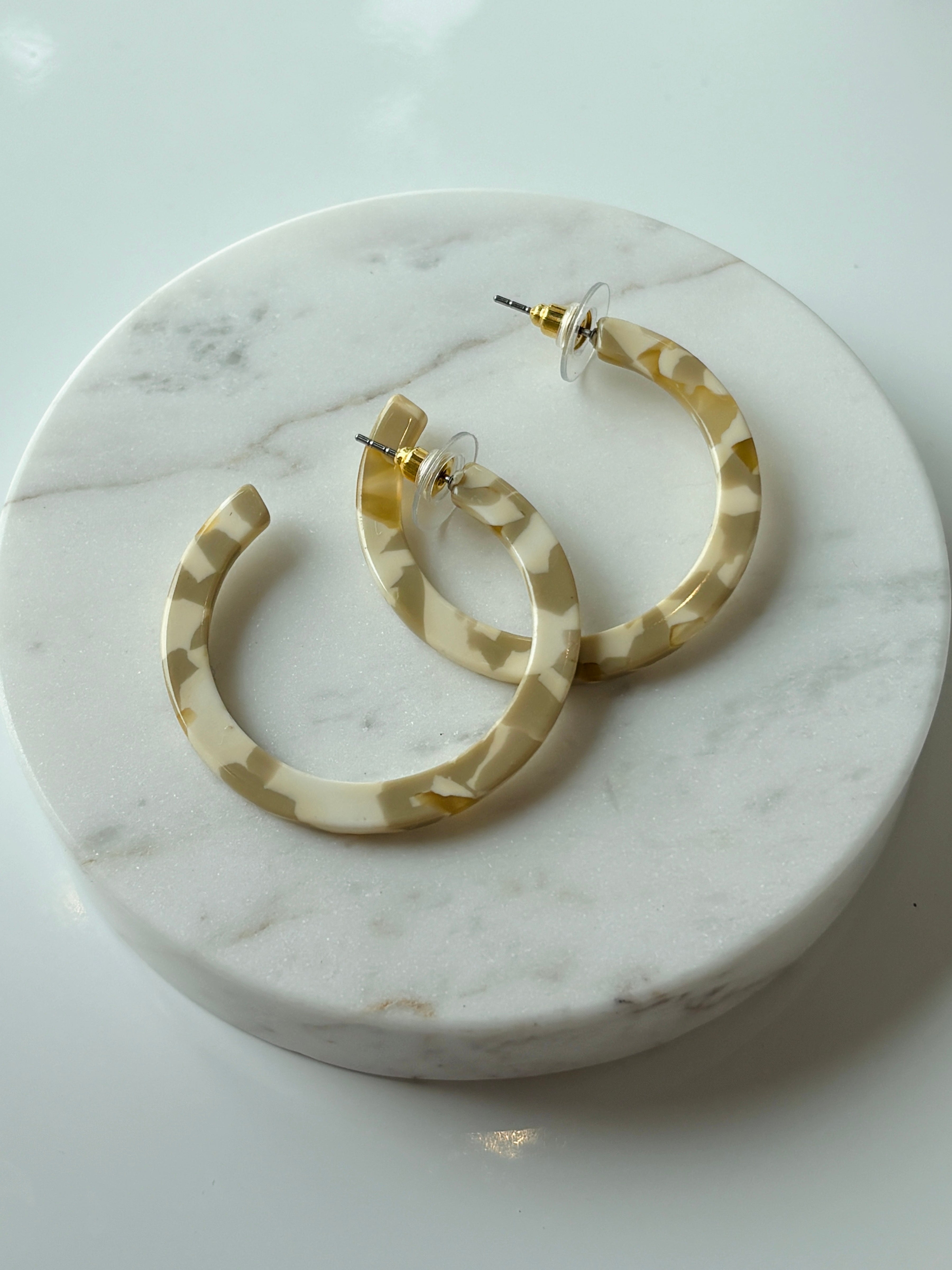 1.5" Acrylic Post Hoops {Tan/Yellow}