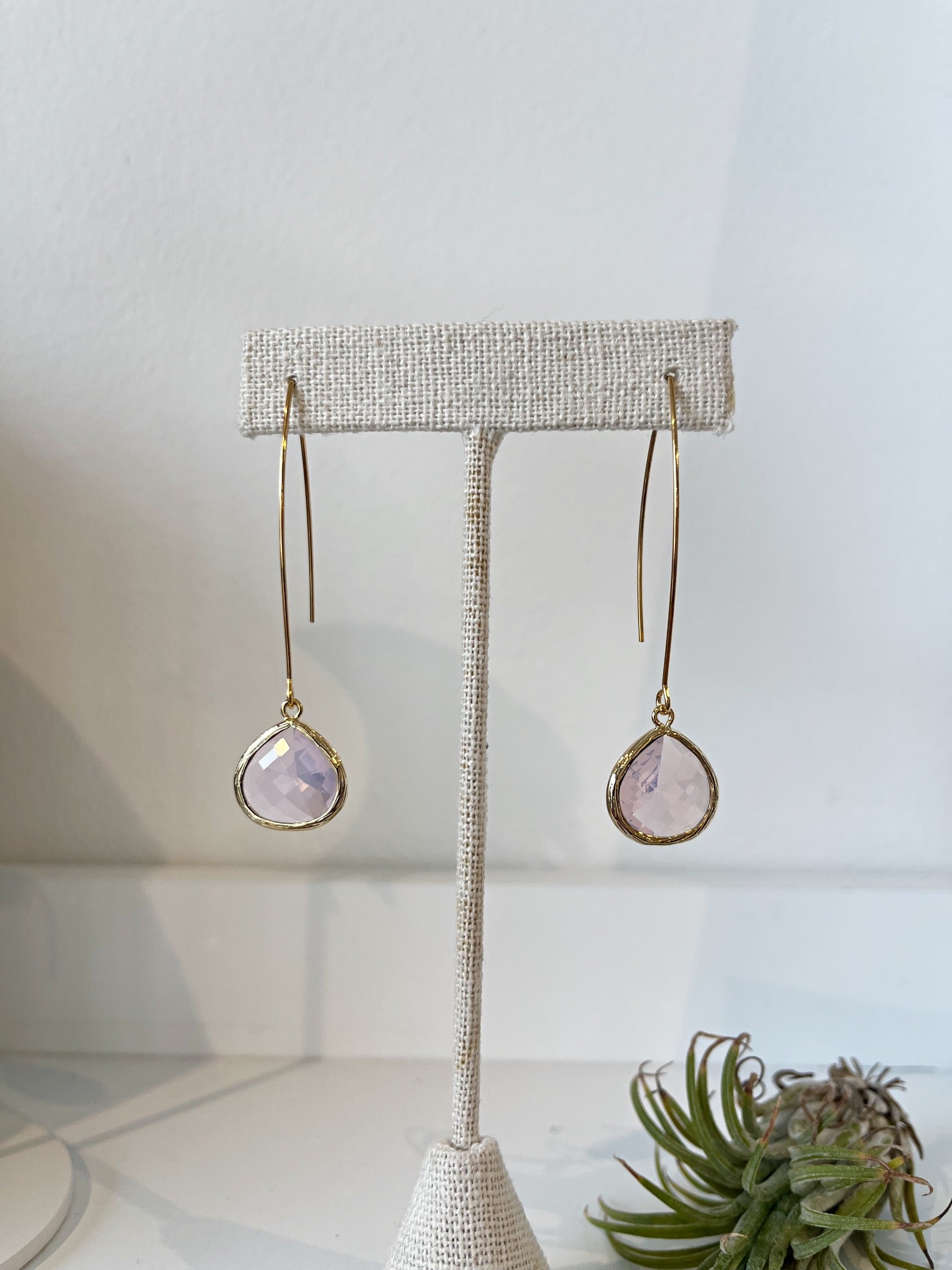 Teardrop Hook Earrings {Pink Opal/Gold}