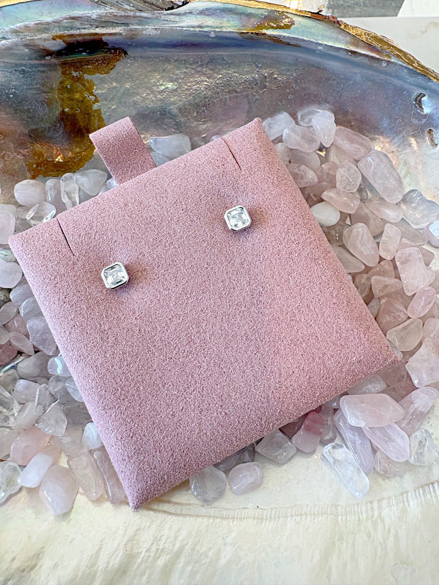 Sparkle Square Bezel Stud Earring {Silver}
