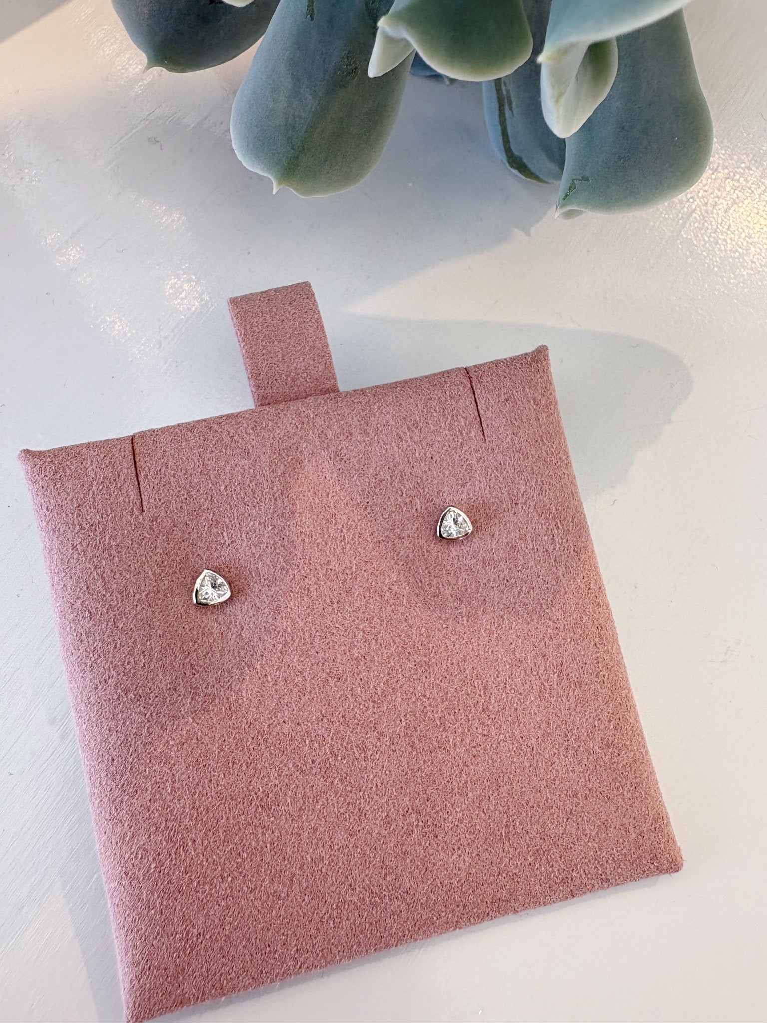 Sparkle Triangle Bezel Stud Earrings {Silver}